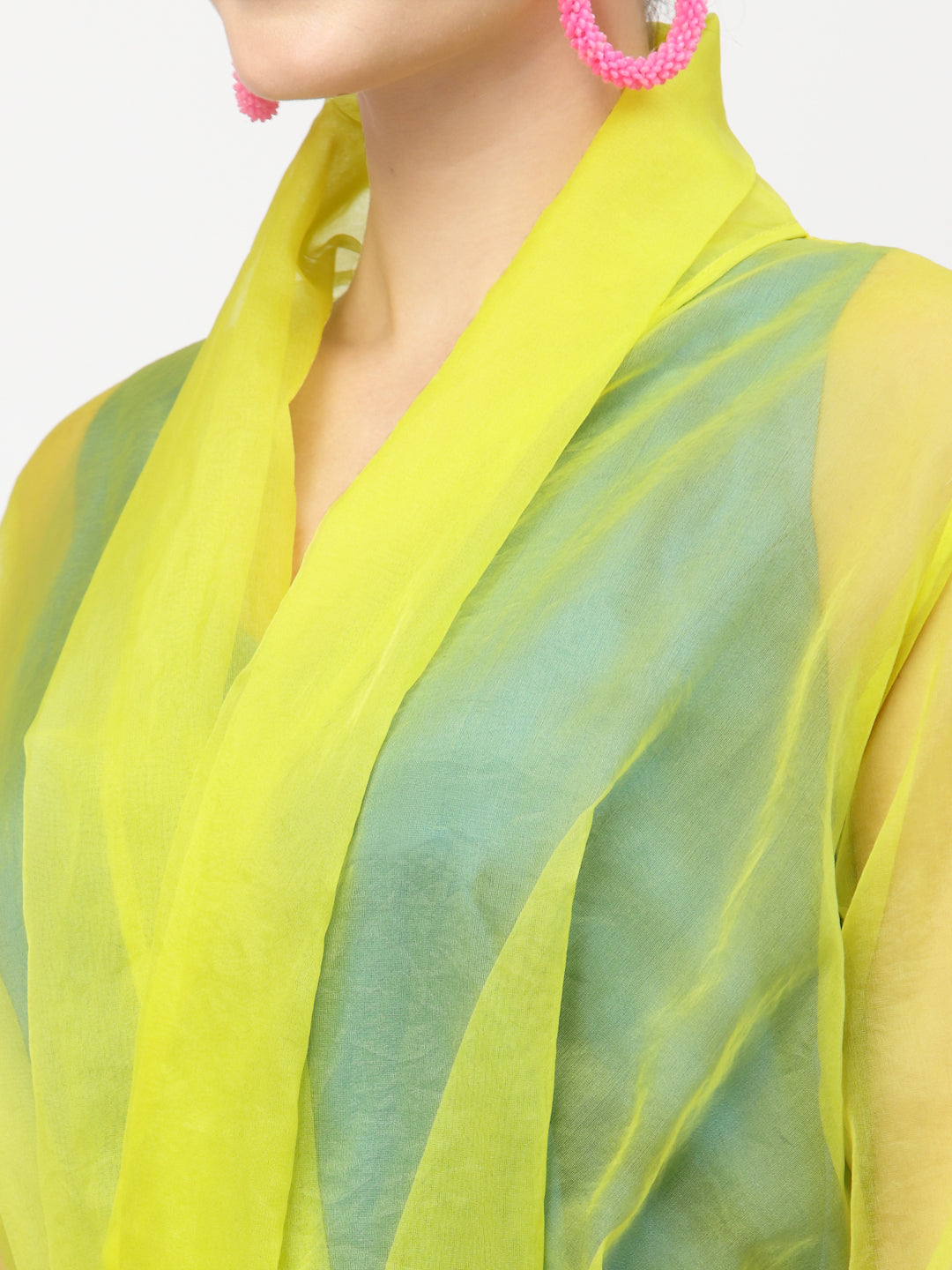 Neon Yellow Organza Drape Jacket With Turquoise Inner, Organza jackets, Stylish Jackets, Summer Women’s Jackets, Long Women Jackets , Short jackets for women
