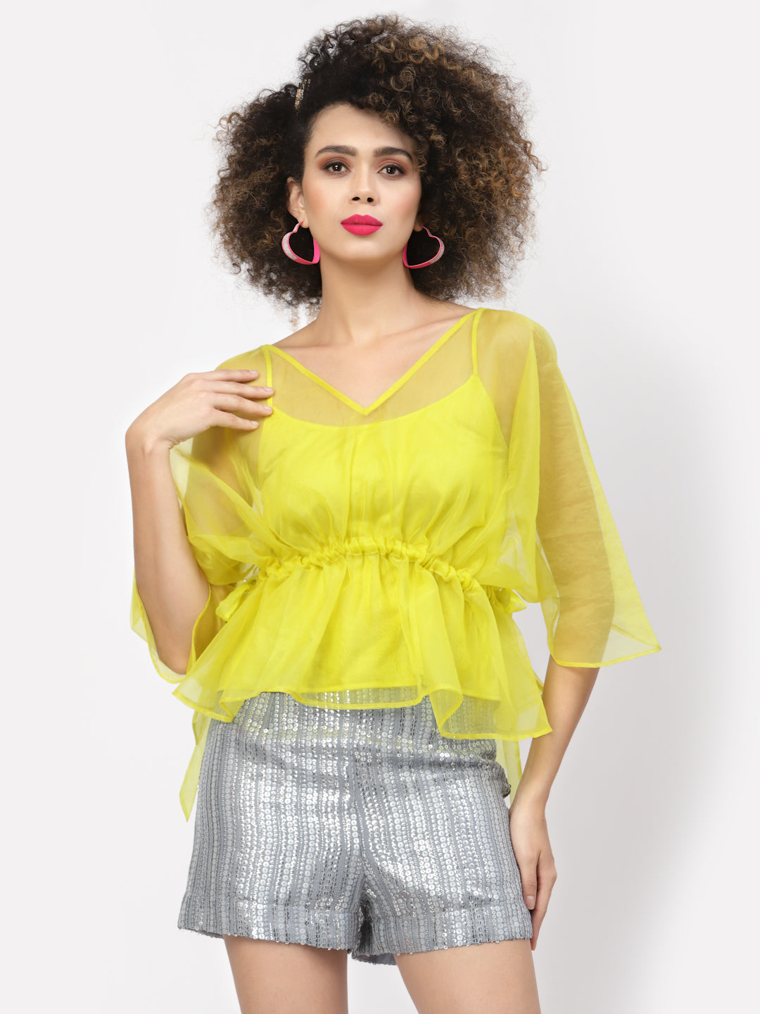Neon Yellow Organza Drawstring Top