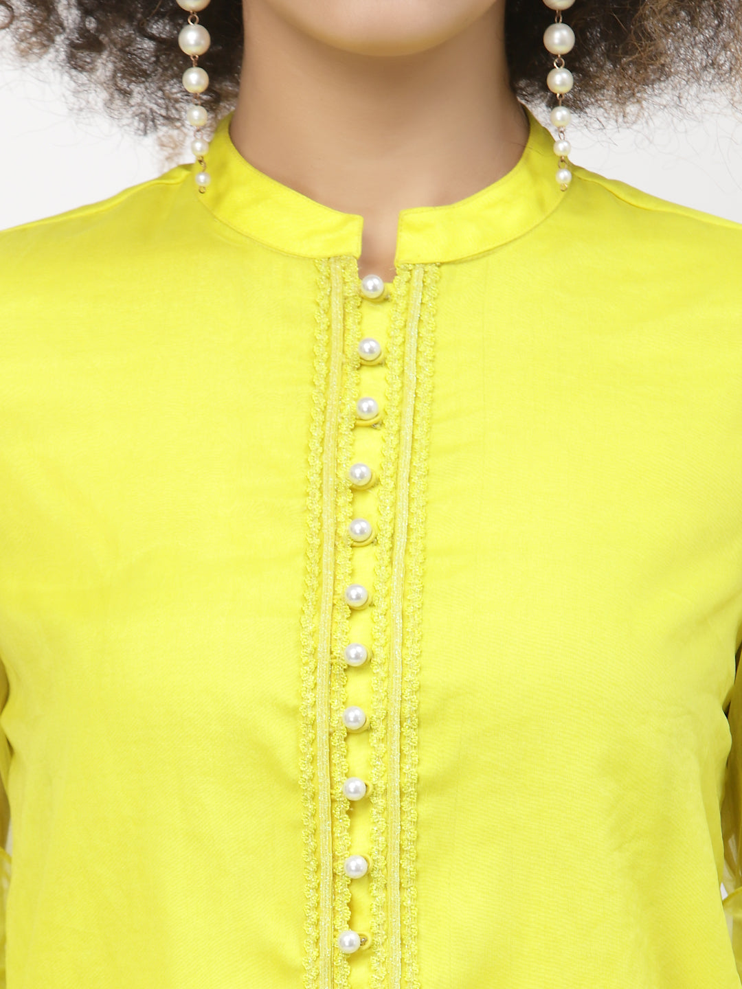 Neon Yellow Organza Top With Buttons And Laces, tops for women, crop top, crop tops for women, organza tops