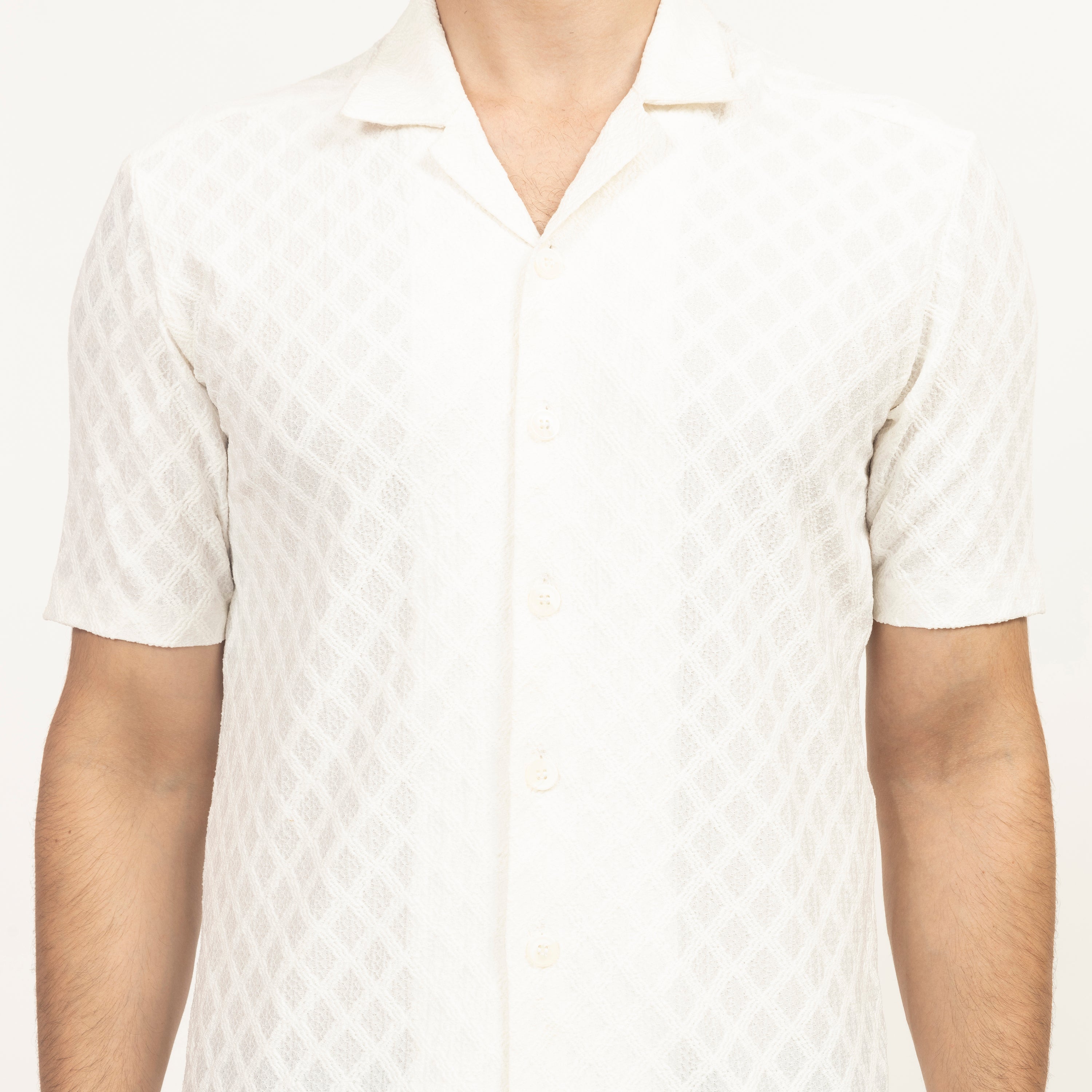 Off-white diamond textured Lycra shirt for men-3