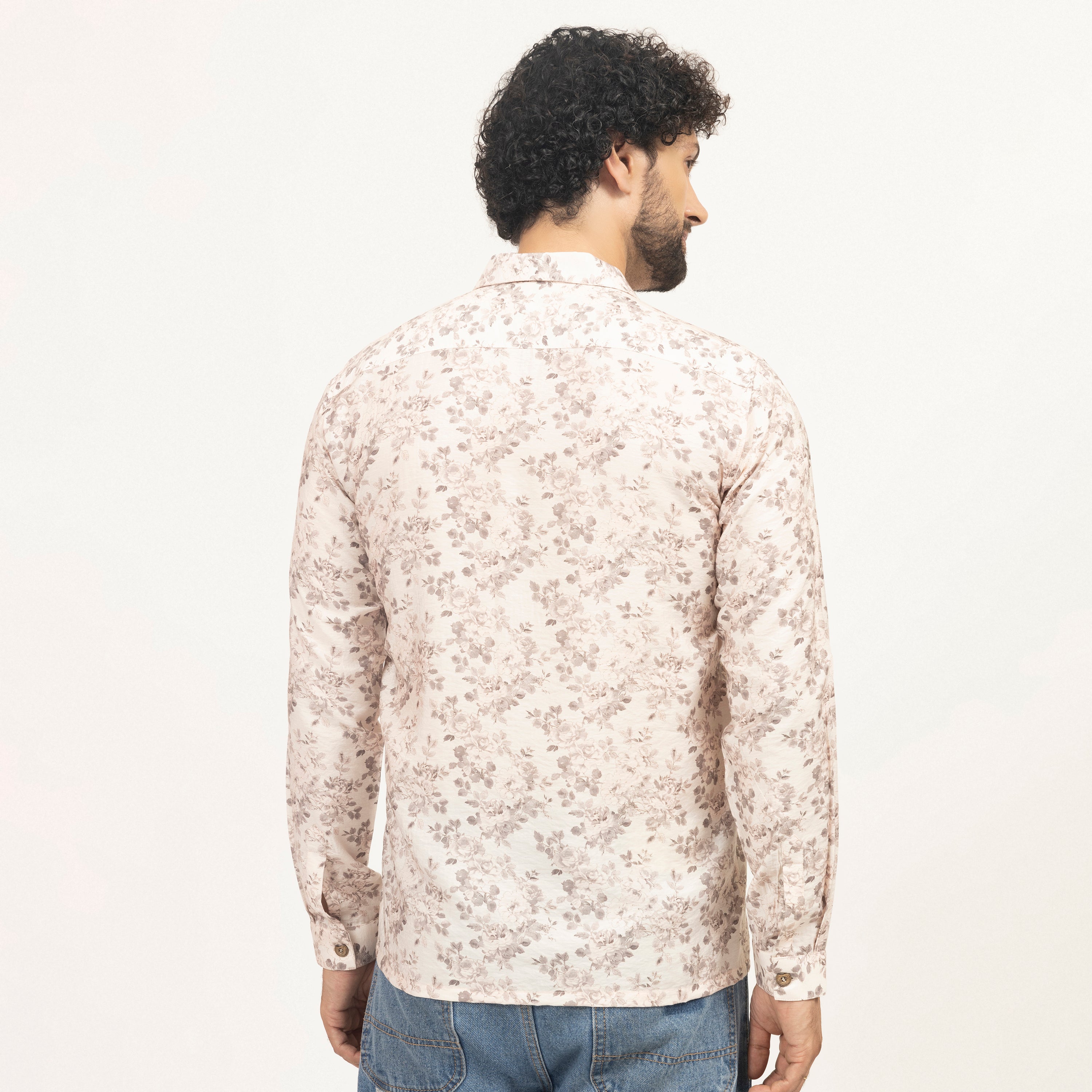 Off-White Floral Printed Full Sleeves Shirt, men shirt, color, flower, sleeve design, shirts
