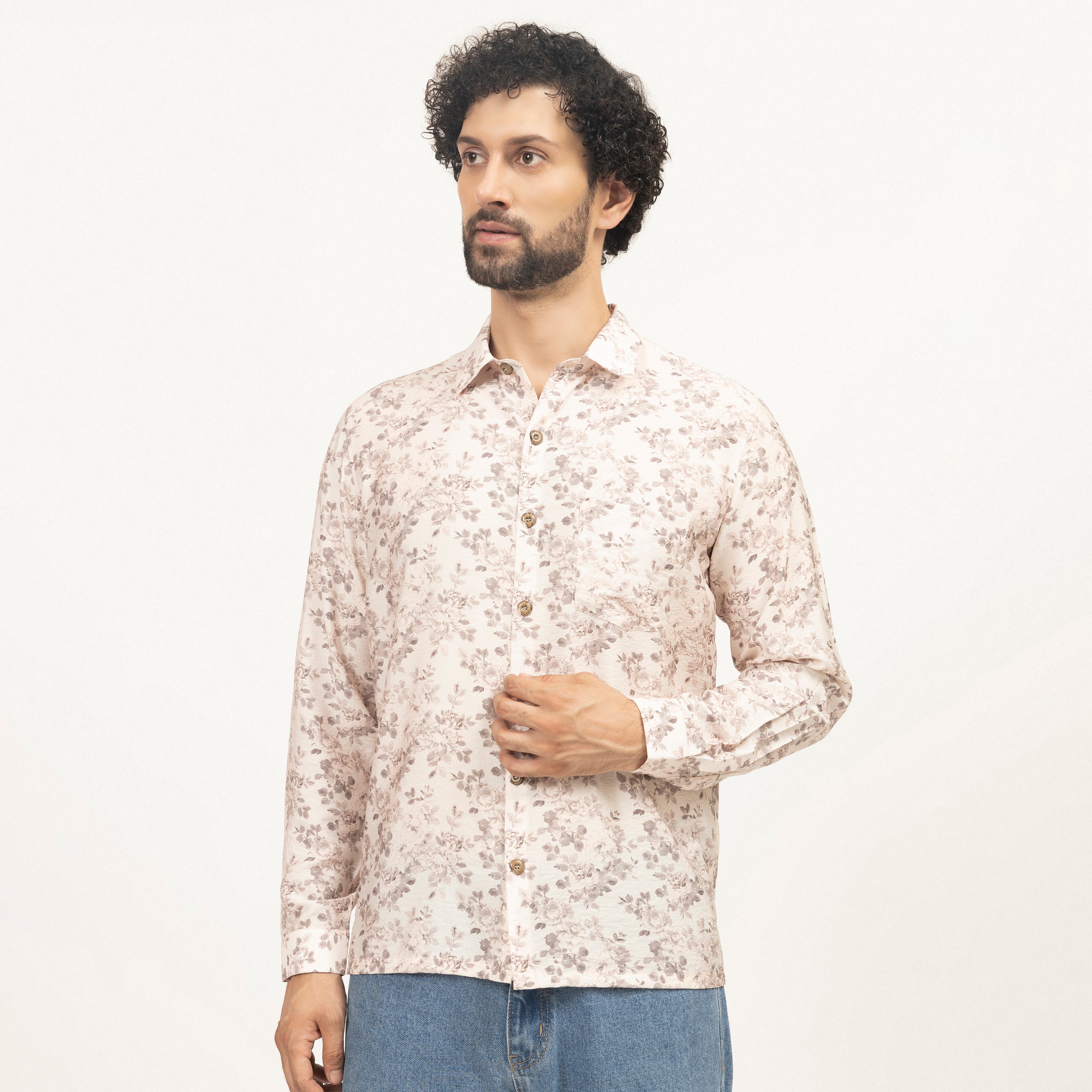 Off-White Floral Printed Full Sleeves Shirt, men shirt, color, flower, sleeve design, shirts