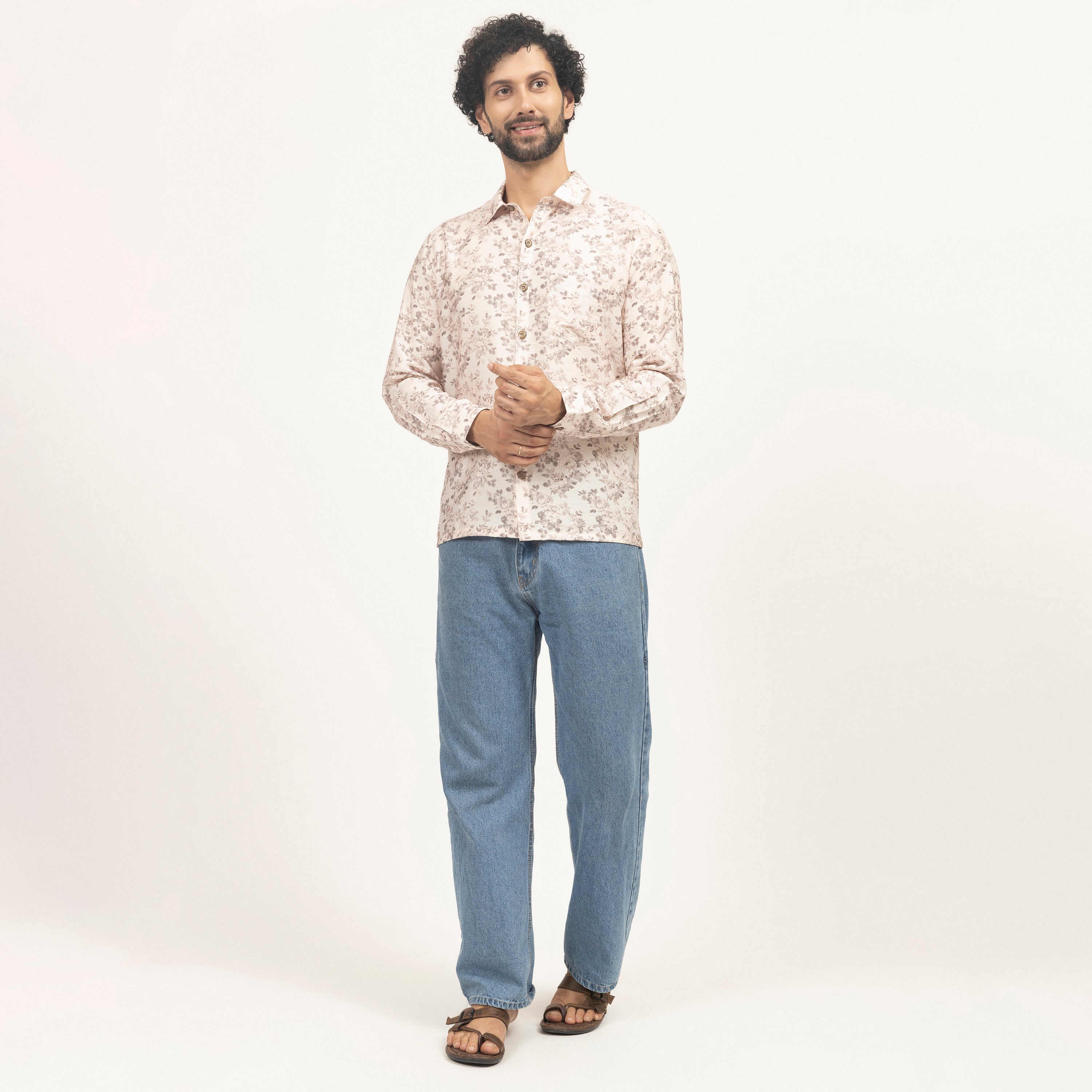 Off-White Floral Printed Full Sleeves Shirt, men shirt, color, flower, sleeve design, shirts