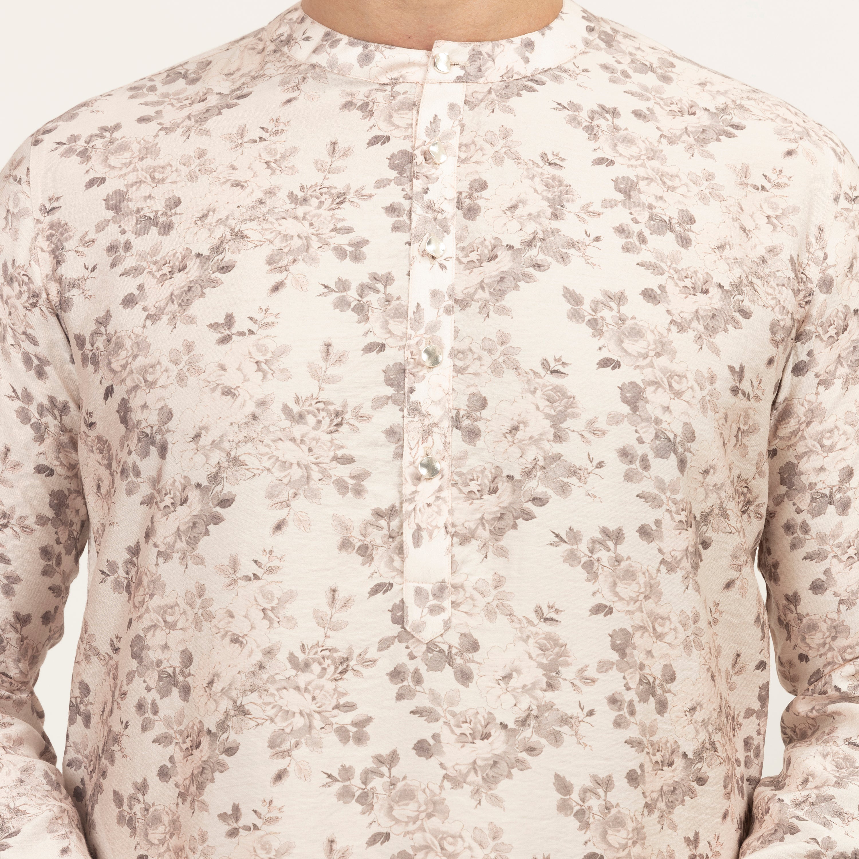 Off-White Floral Printed Kurta for Men-4