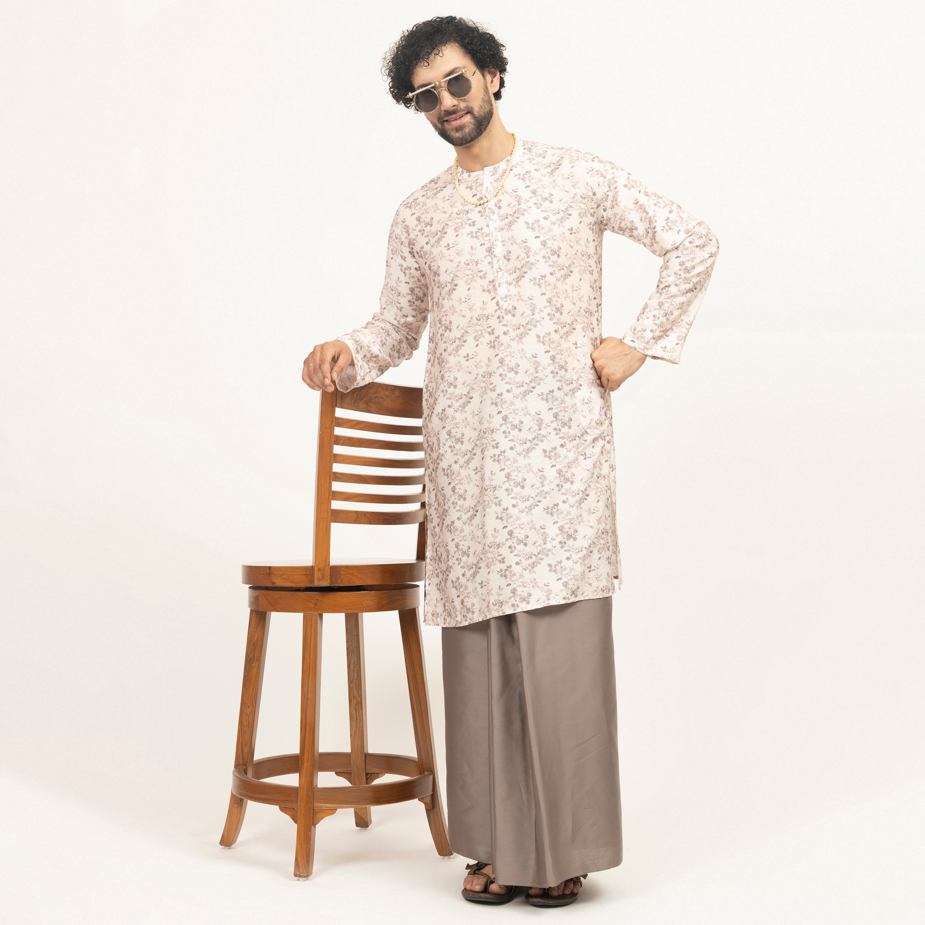 Off-White Floral Printed Kurta, men kurta, designs, flowers, color