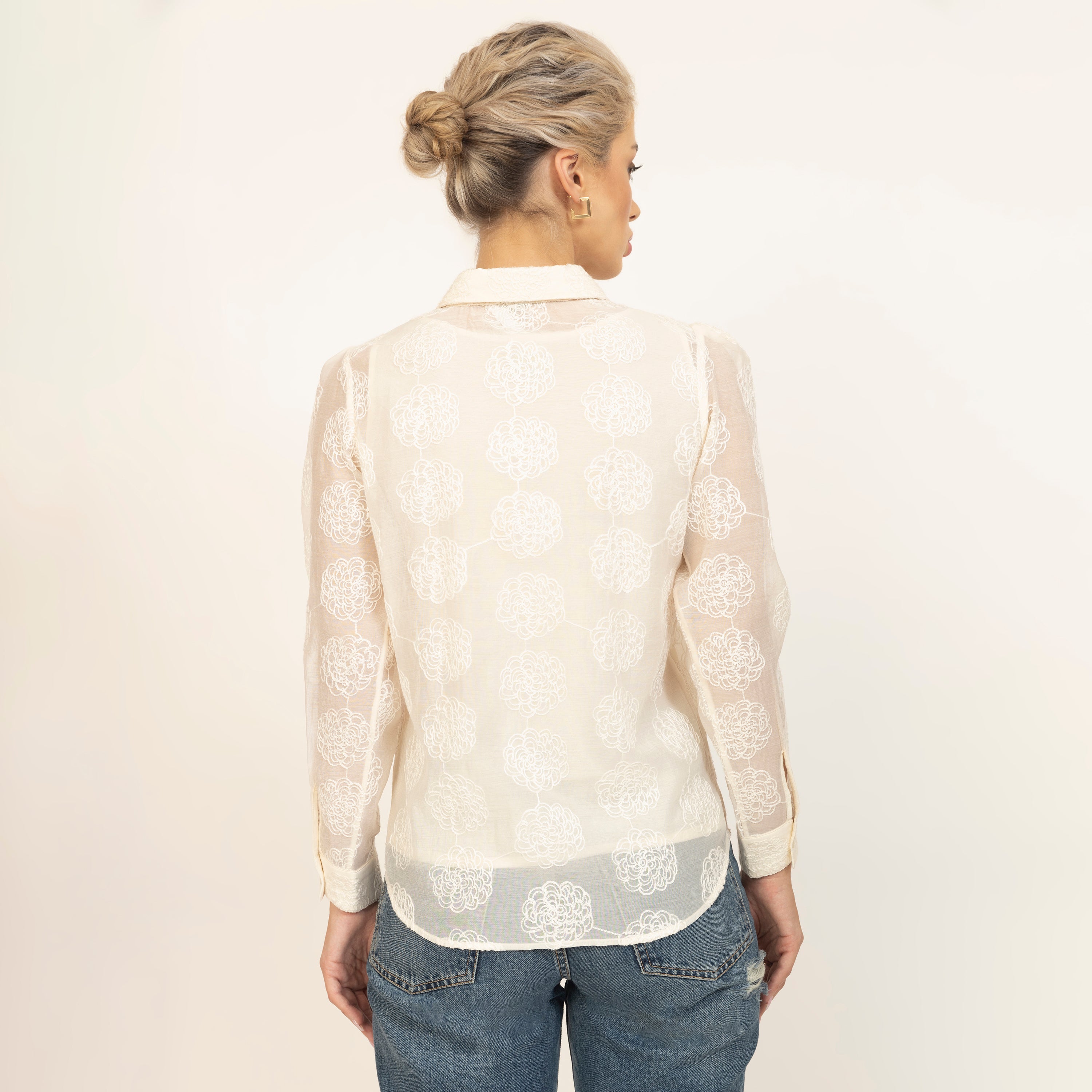 Off White Floral Embroidered Shirt With Spaghetti, sleeve design, party wear tops, women tops, flower