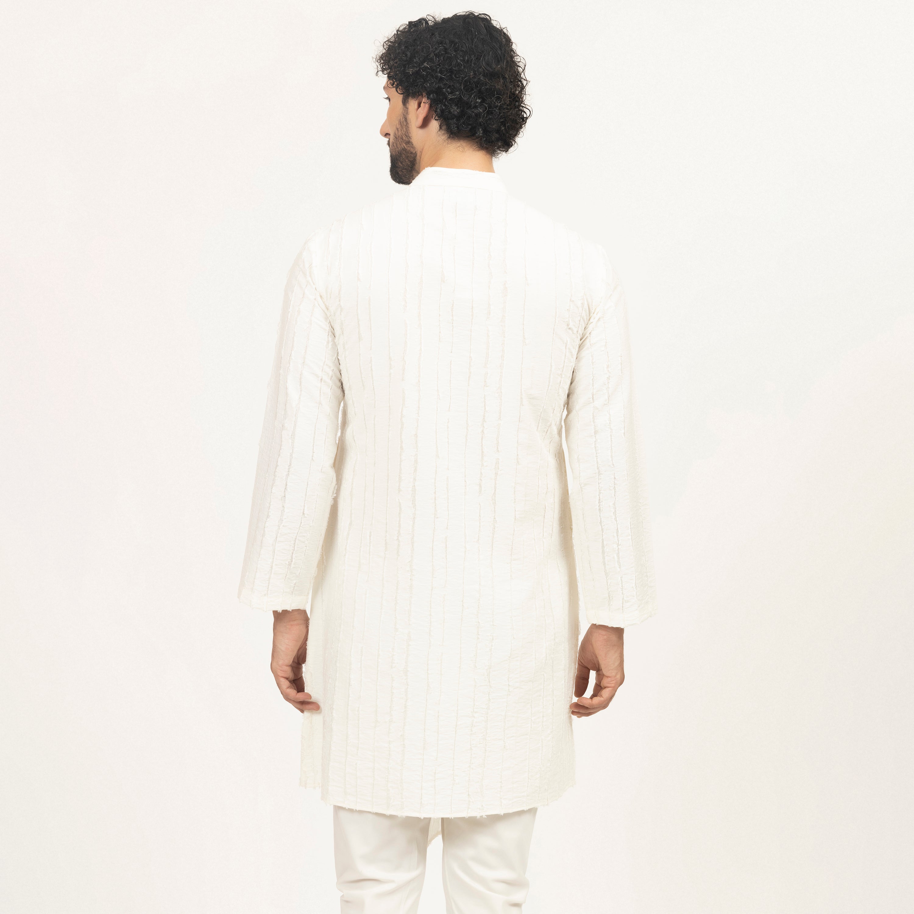 Off White Patch Textured Kurta, men kurta, sleeve design, designs, color