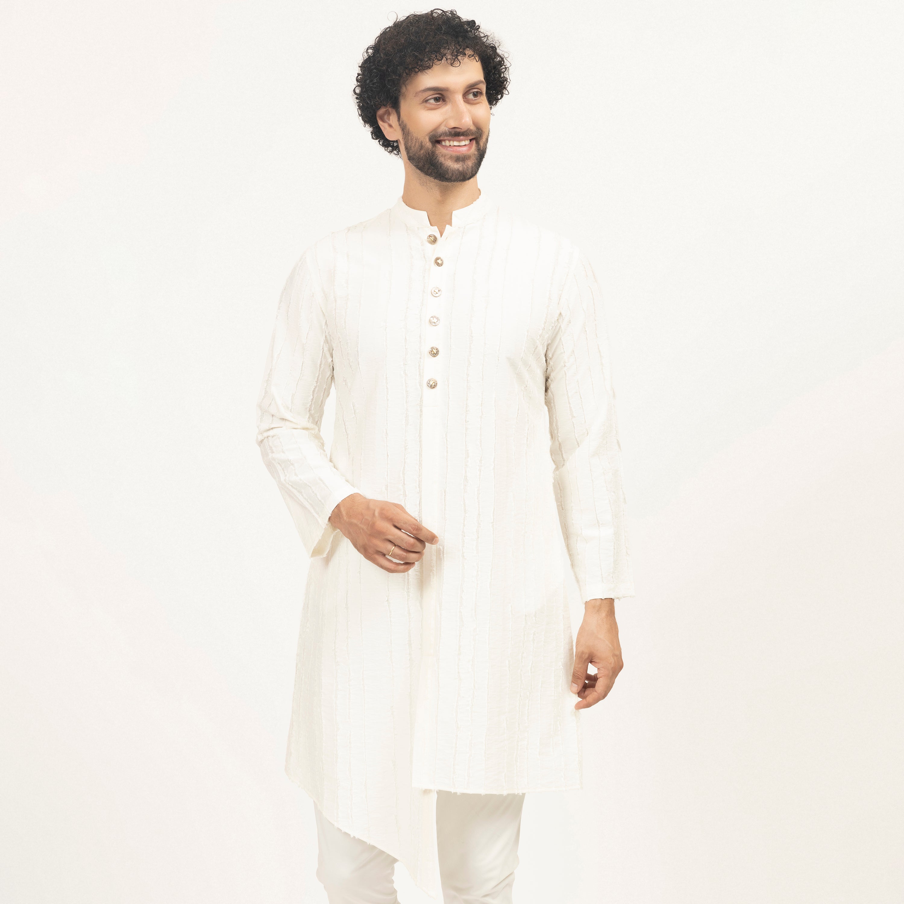 Off White Patch Textured Kurta, men kurta, sleeve design, designs, color