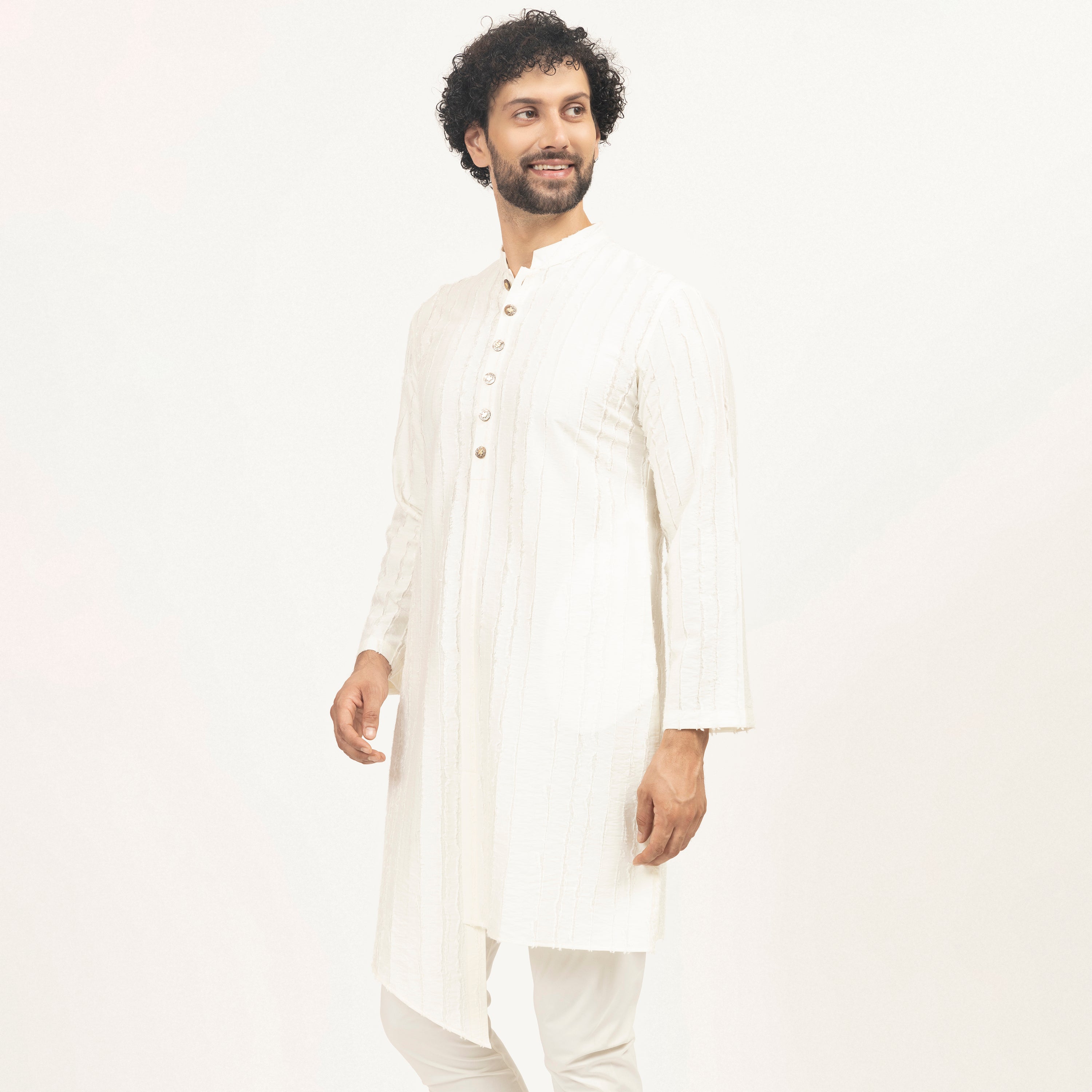 Off White Patch Textured Kurta, men kurta, sleeve design, designs, color