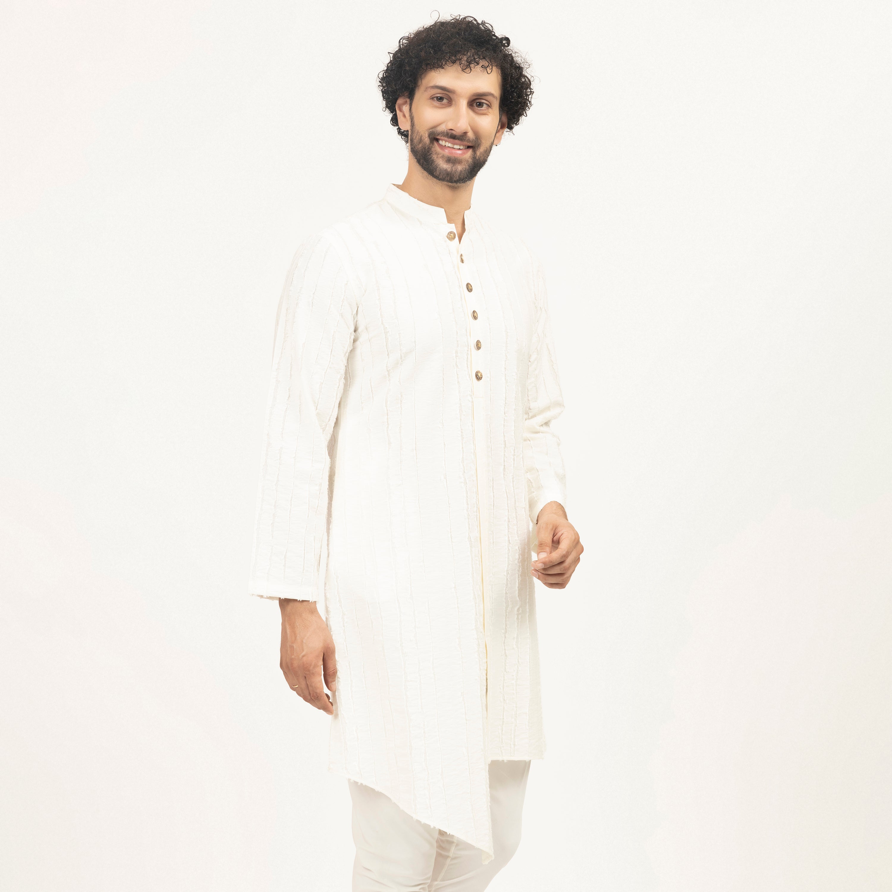 Off White Patch Textured Kurta, men kurta, sleeve design, designs, color