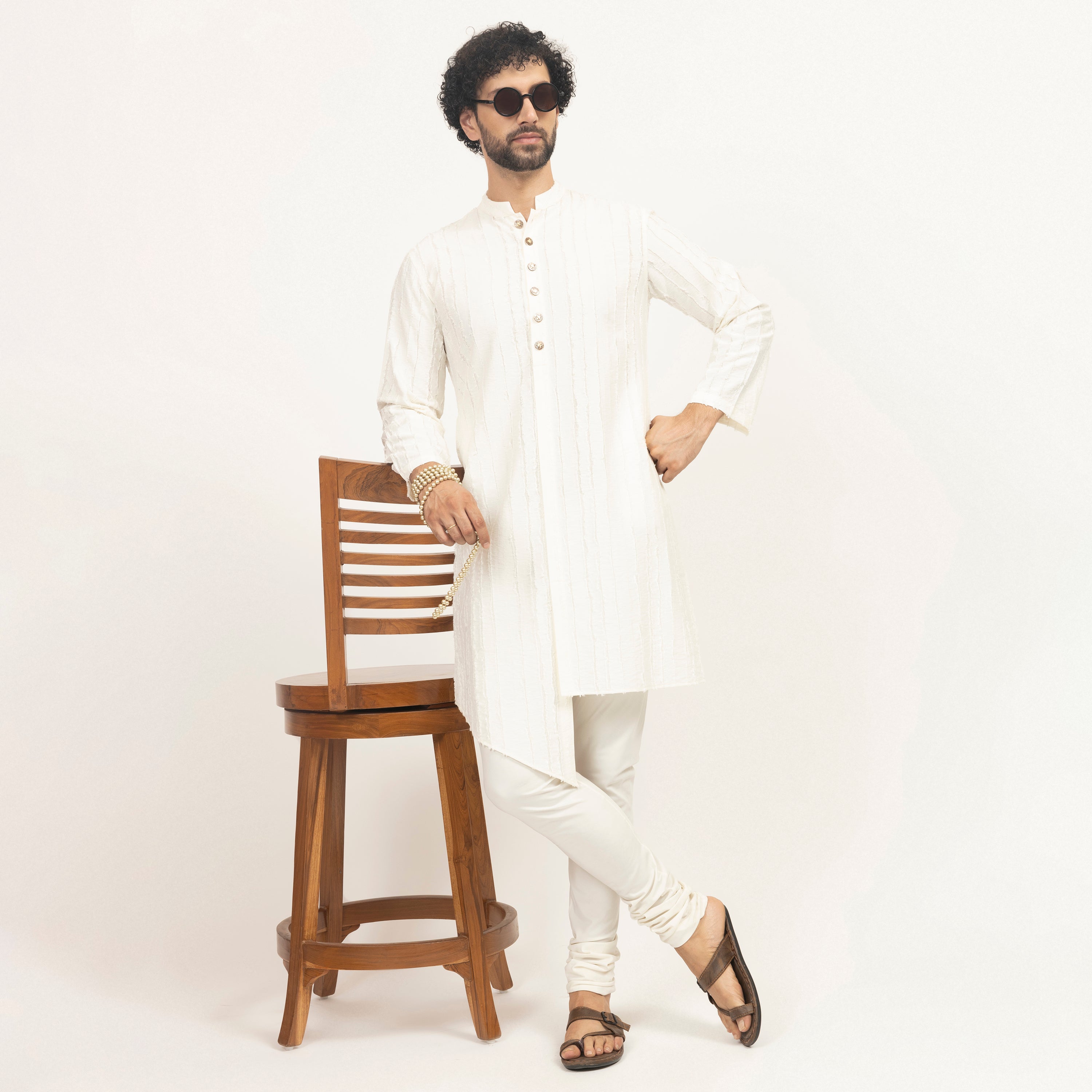 Off White Patch Textured Kurta, men kurta, sleeve design, designs, color