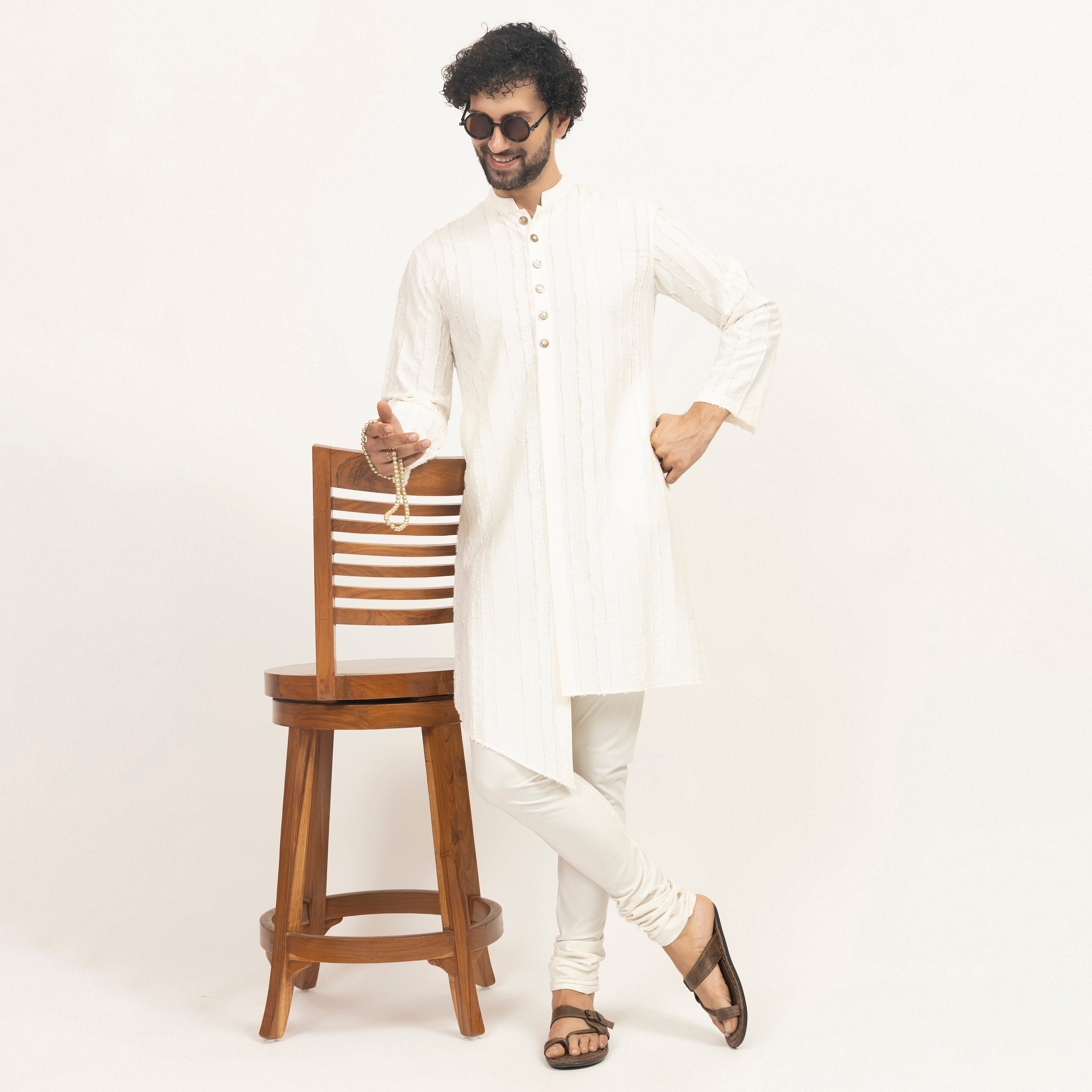 Off White Patch Textured Kurta, men kurta, sleeve design, designs, color