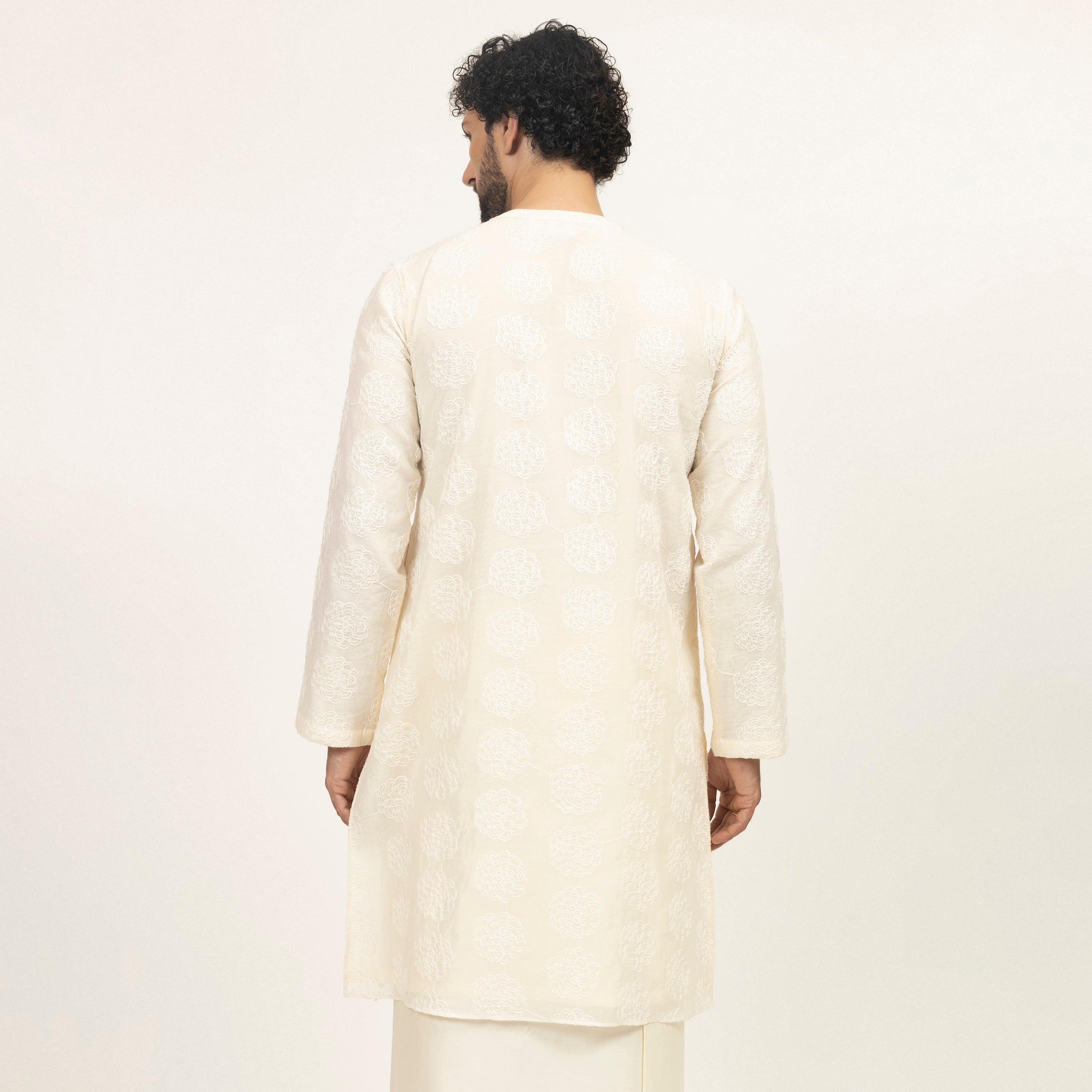 Off White Silk Kurta With Floral Embroidery, designs, men kurta, party wear kurta for men, color 