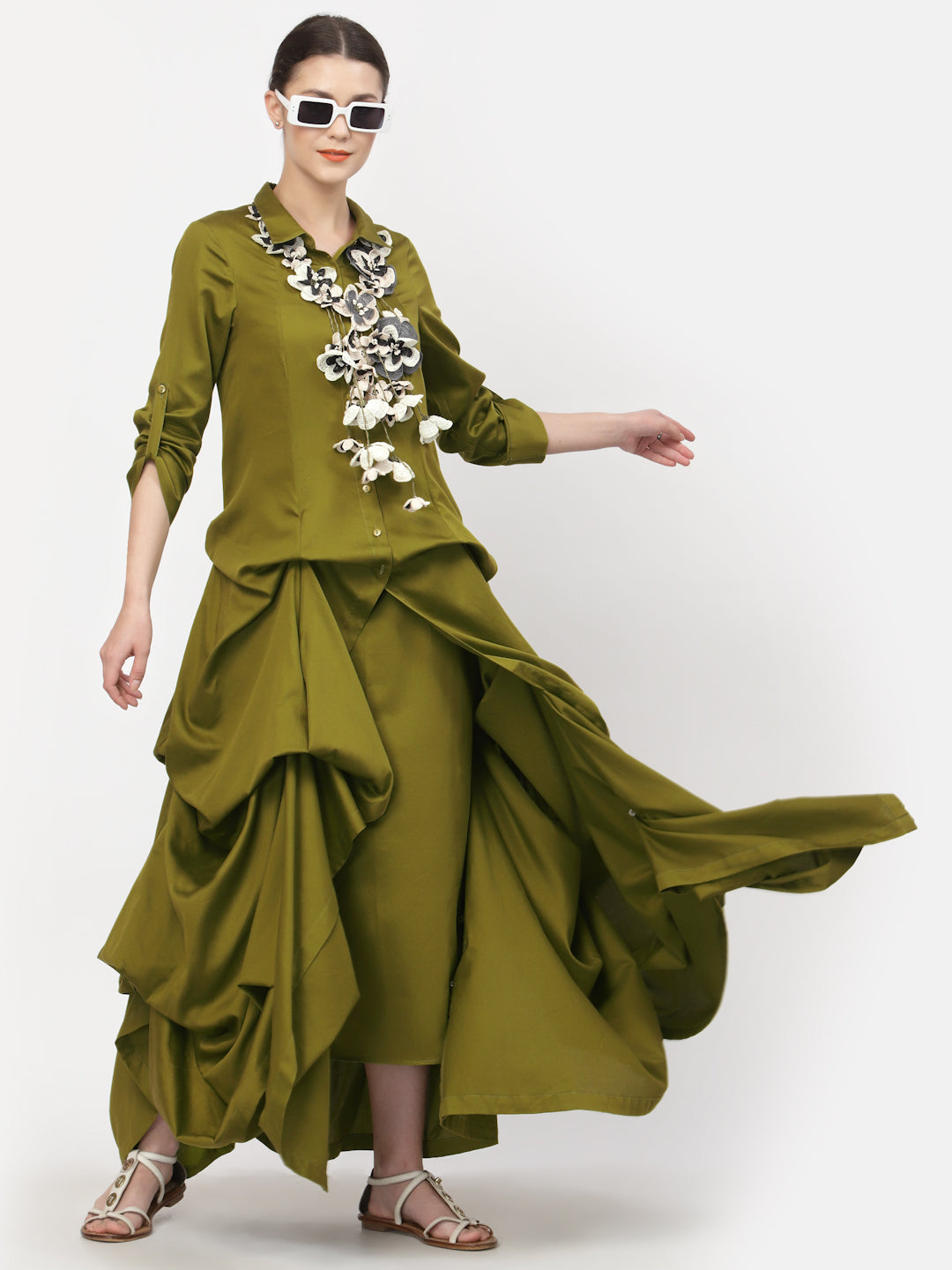 Buy Olive Cotton Drape Dresses for Female