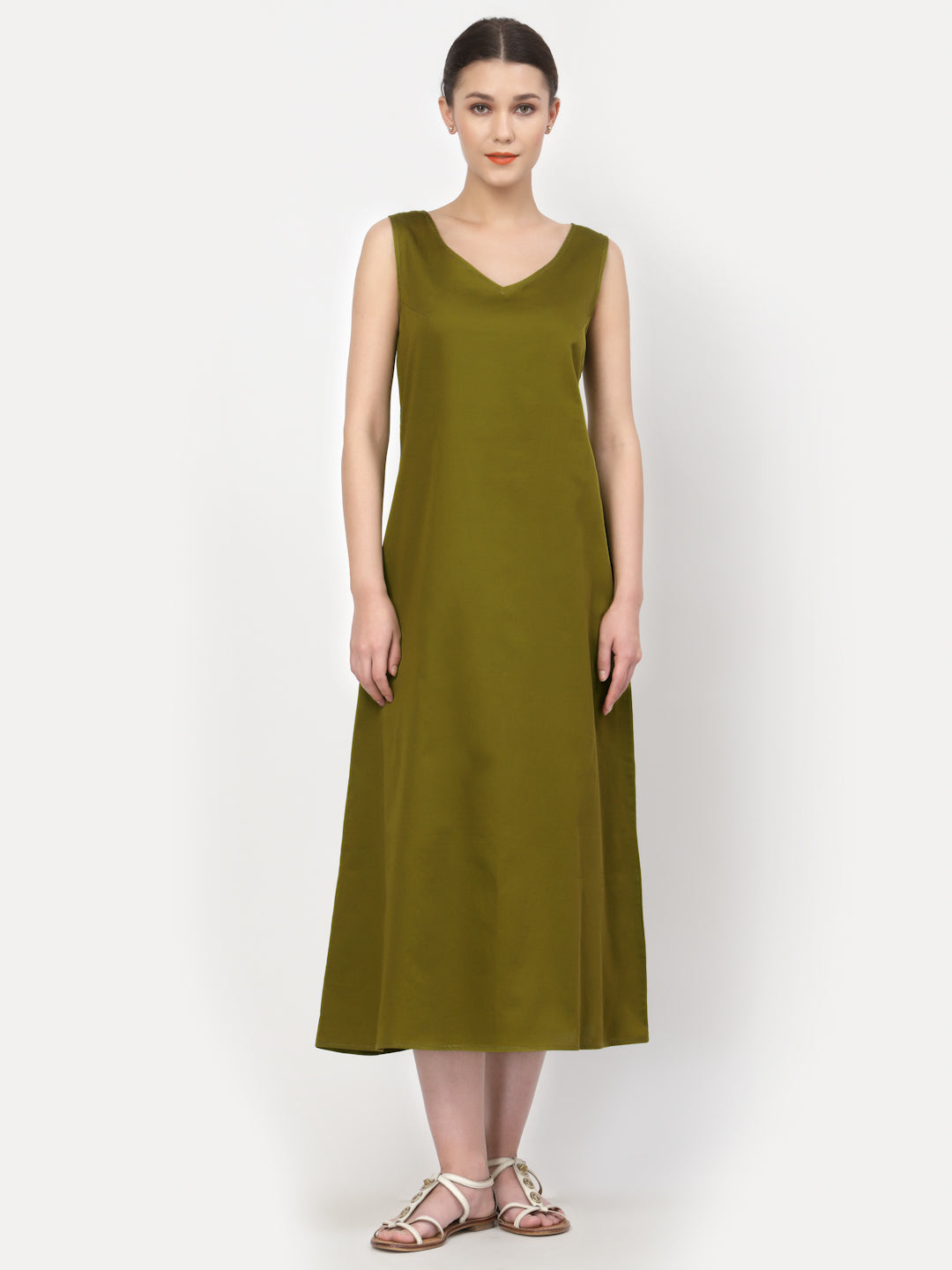 Buy Olive Cotton Drape Dresses for Female-6