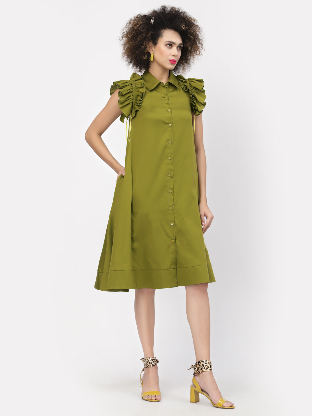 Olive Dress With Golden Butterfly Embroidery, Mesh Dress , Party dress , Holographic print dress , sequins dress