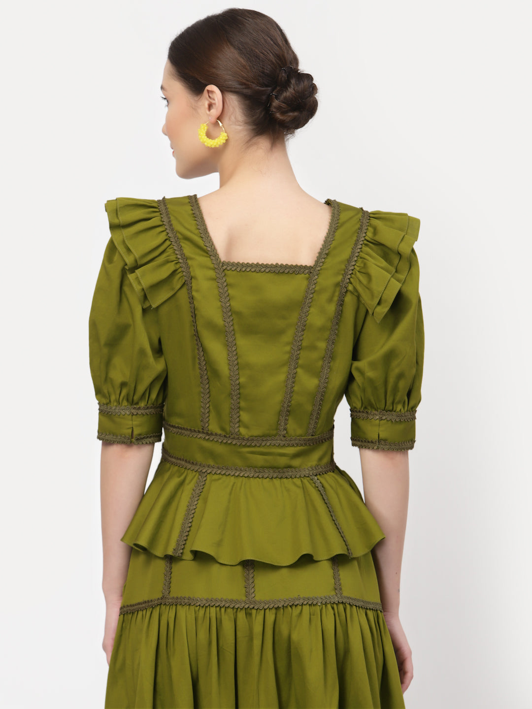 Olive Peplum Top With Laces, tops for women, crop top, crop tops for women, organza tops