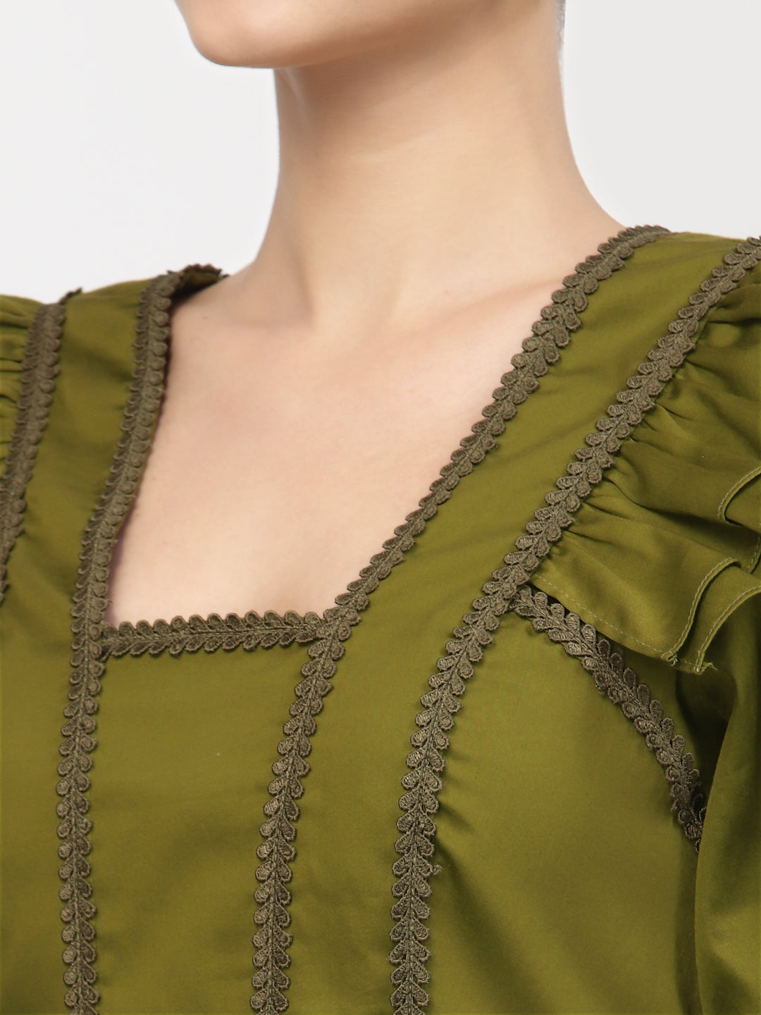 Olive Peplum Top With Laces, tops for women, crop top, crop tops for women, organza tops