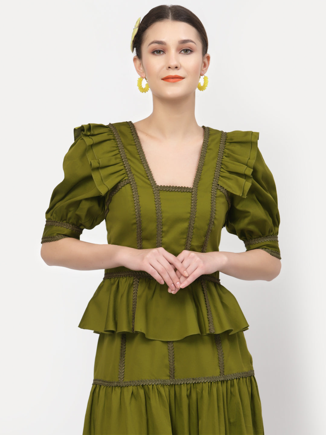 Olive Peplum Top With Laces for Women