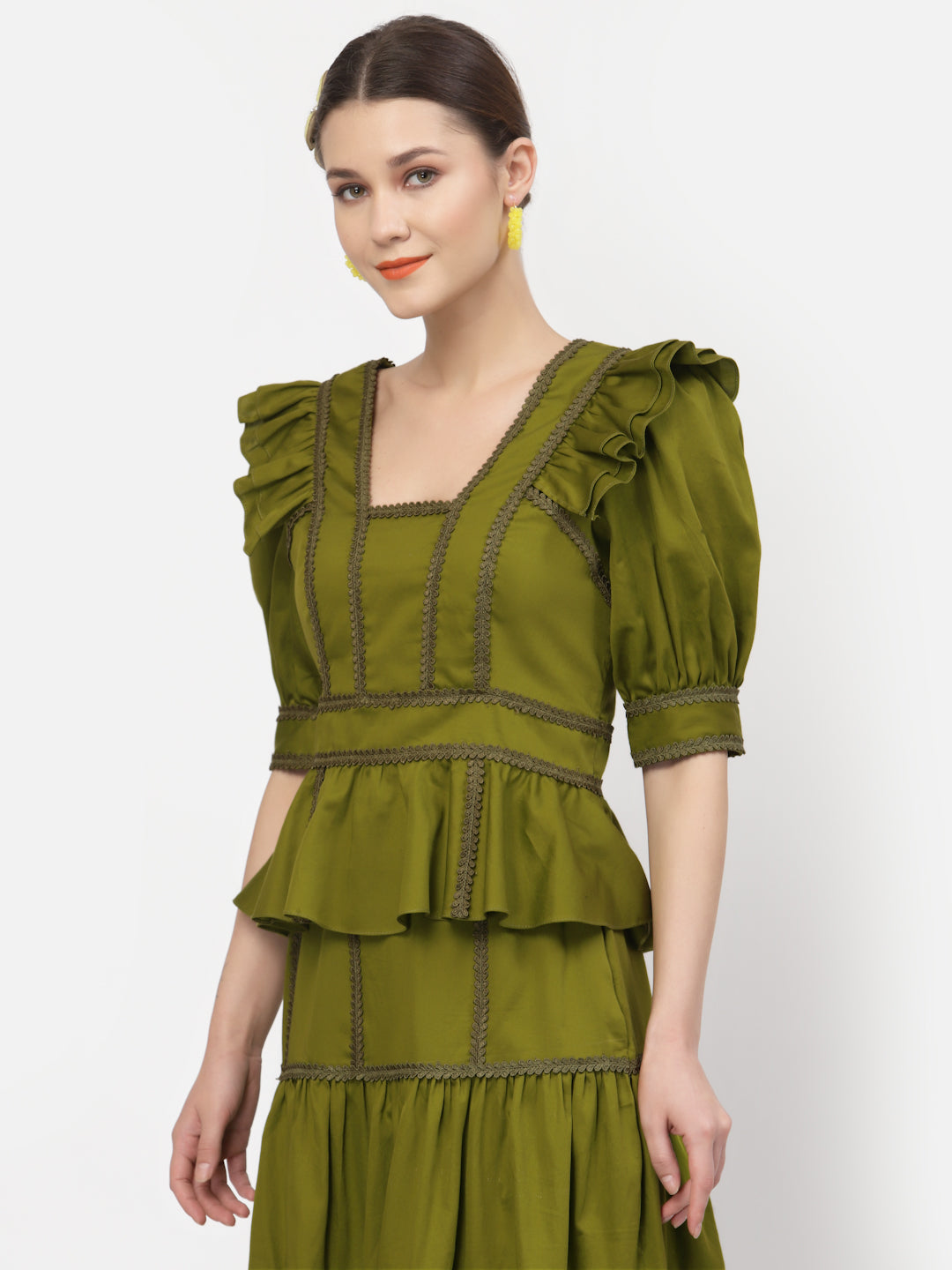 Olive Peplum Top With Laces, tops for women, crop top, crop tops for women, organza tops