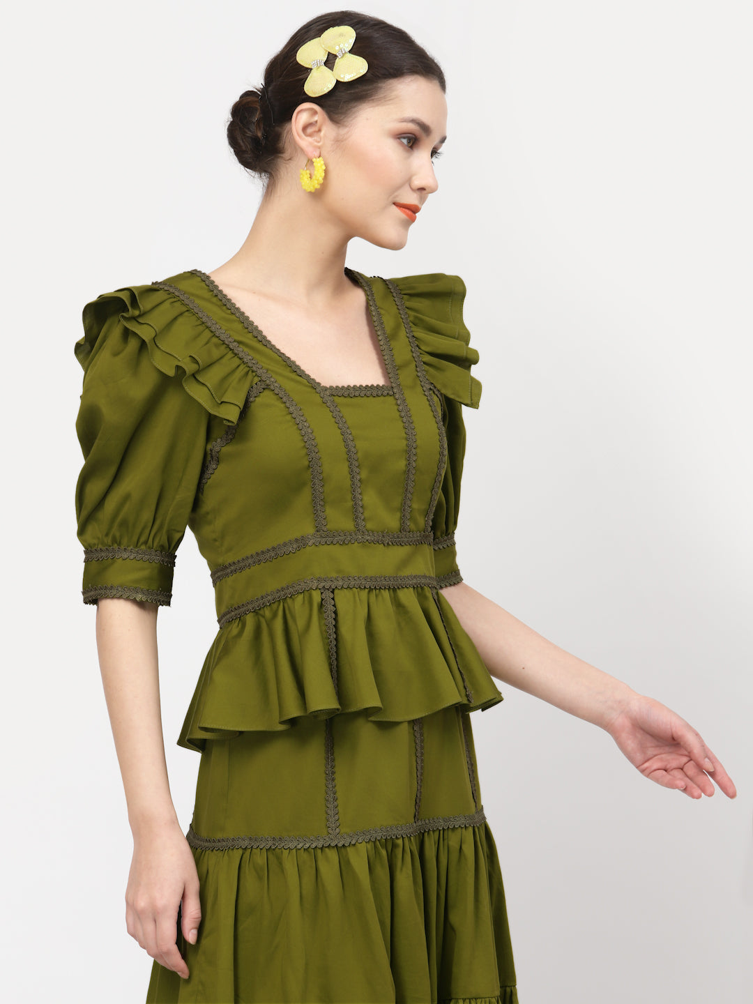 Olive Peplum Top With Laces, tops for women, crop top, crop tops for women, organza tops