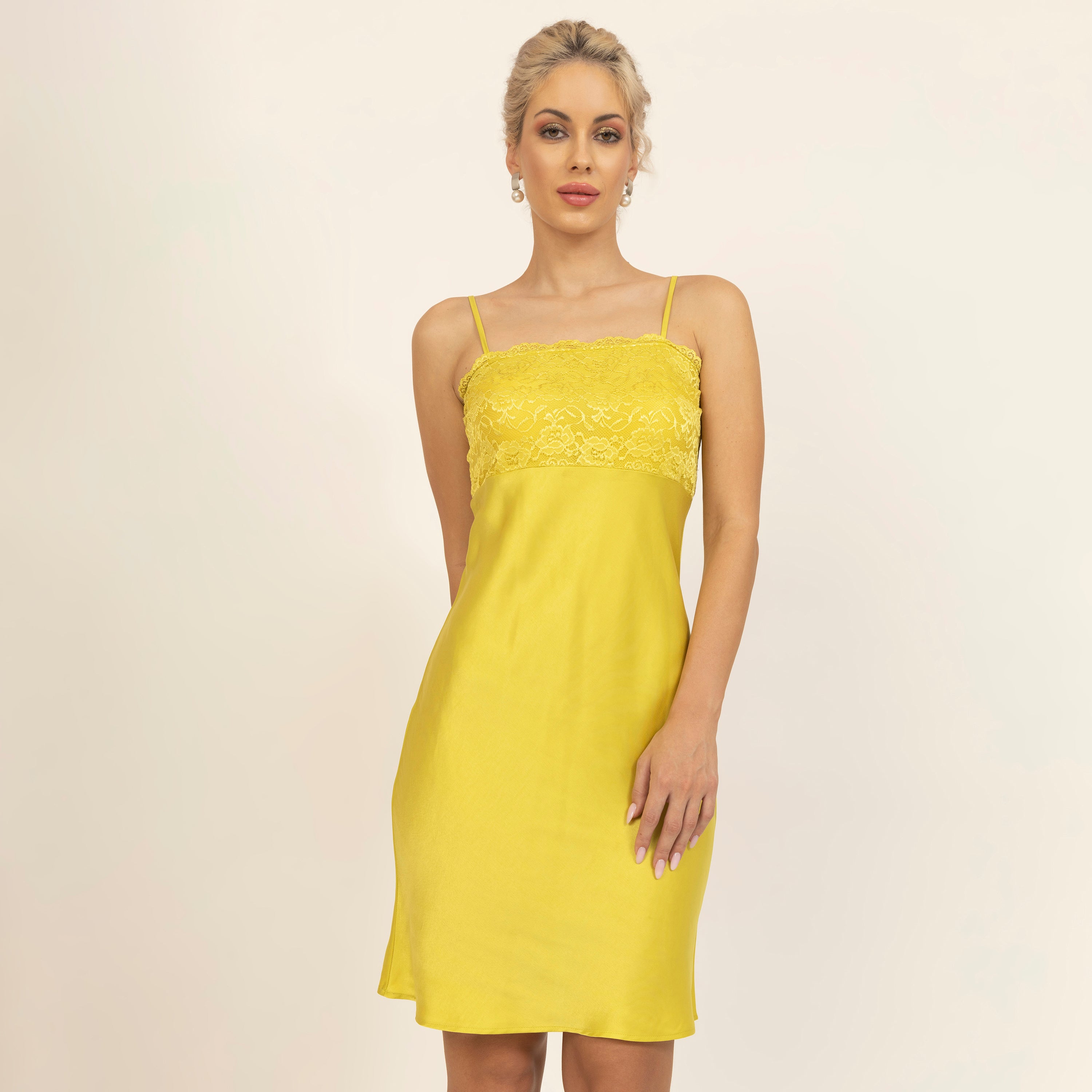 Olive Satin Spaghetti Dress With Lycra Lace, dresses for women, women dress, design, color, dress