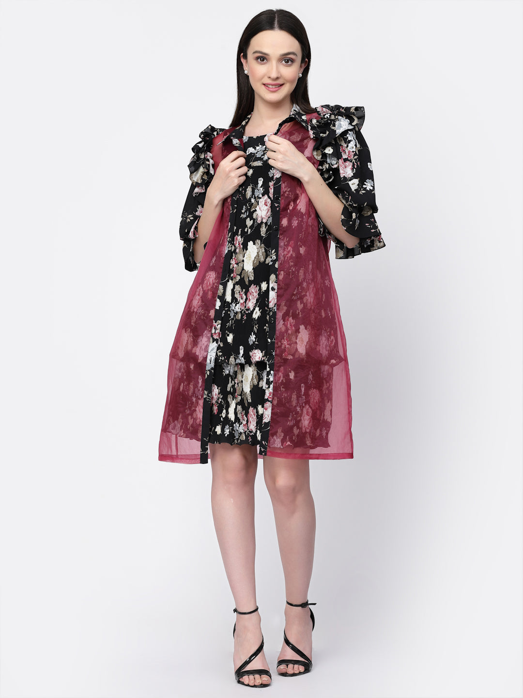 Organza Jacket With Floral Puff Sleeves, Organza jackets, Stylish Jackets, Summer Women’s Jackets, Long Women Jackets , Short jackets for women