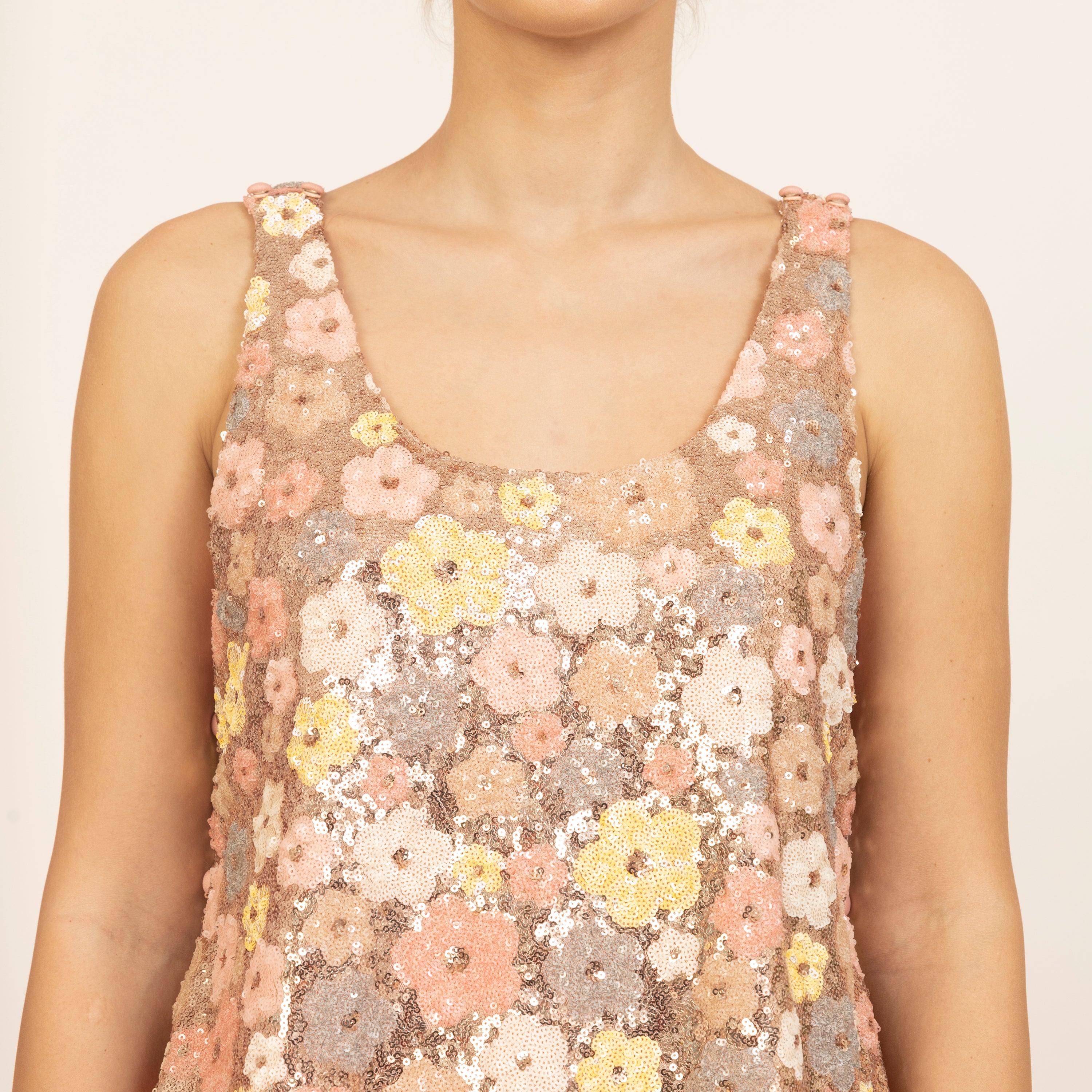 Peach A-Line Sequin Shrug with spaghetti, party wear tops, flower, women tops, crop tops, designs