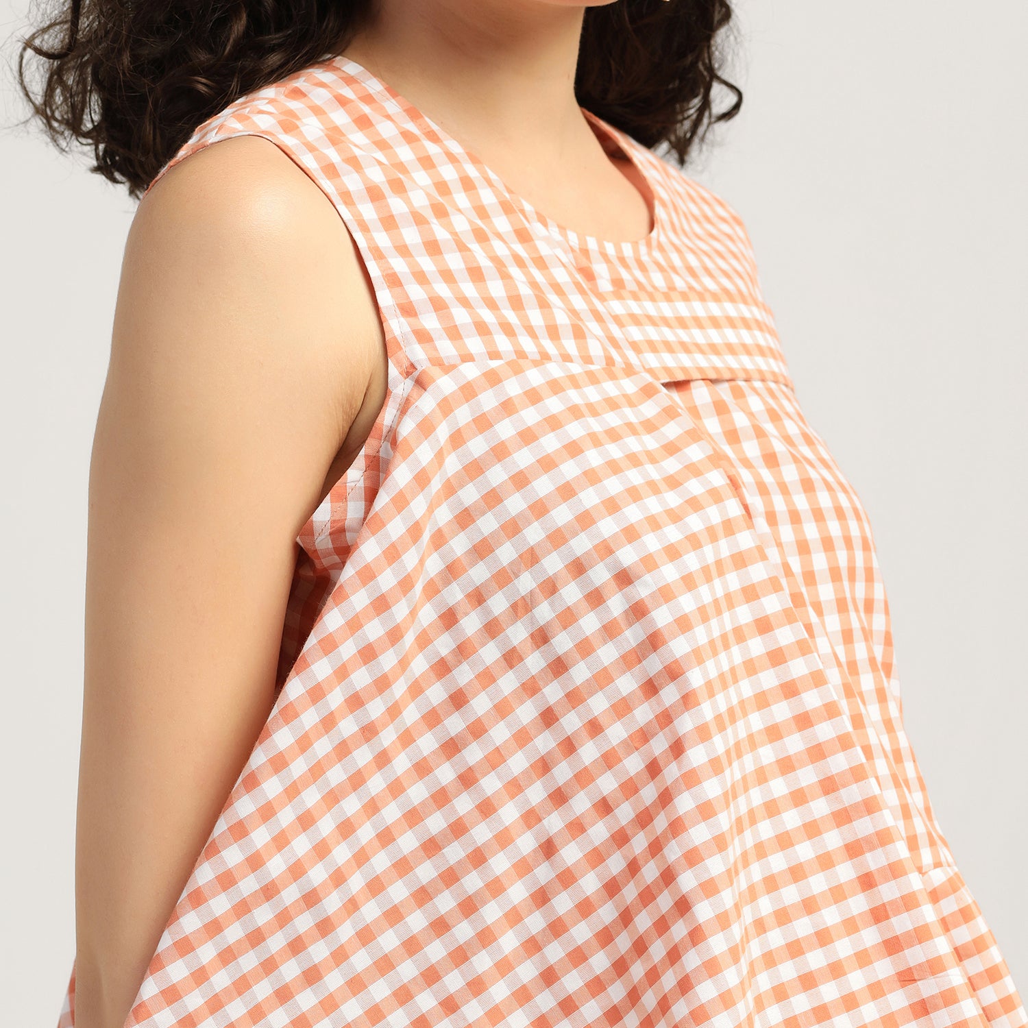 Peach Check Asymmetrical Top, tops for women, crop top, crop tops for women, organza tops