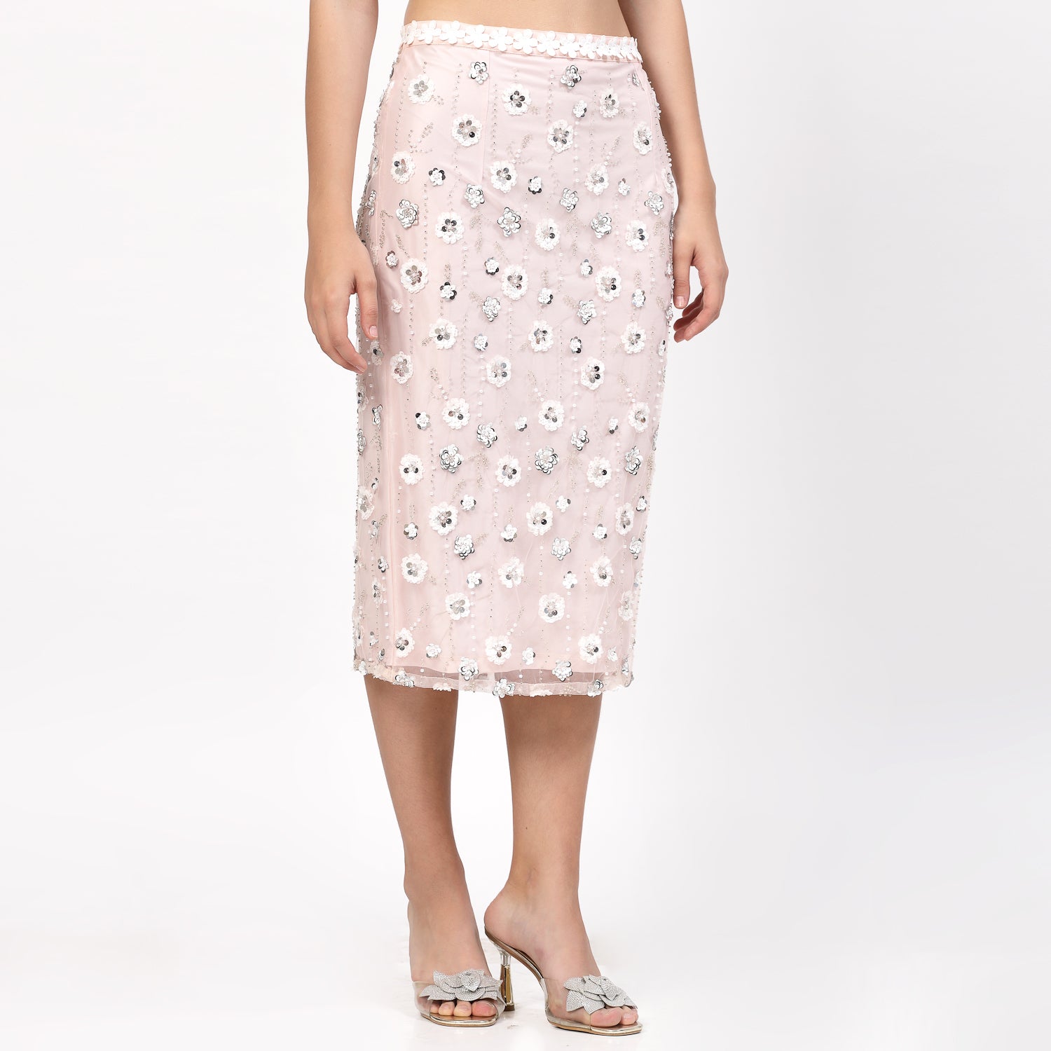 Buy Peach Net Sequins Skirt for Women-2