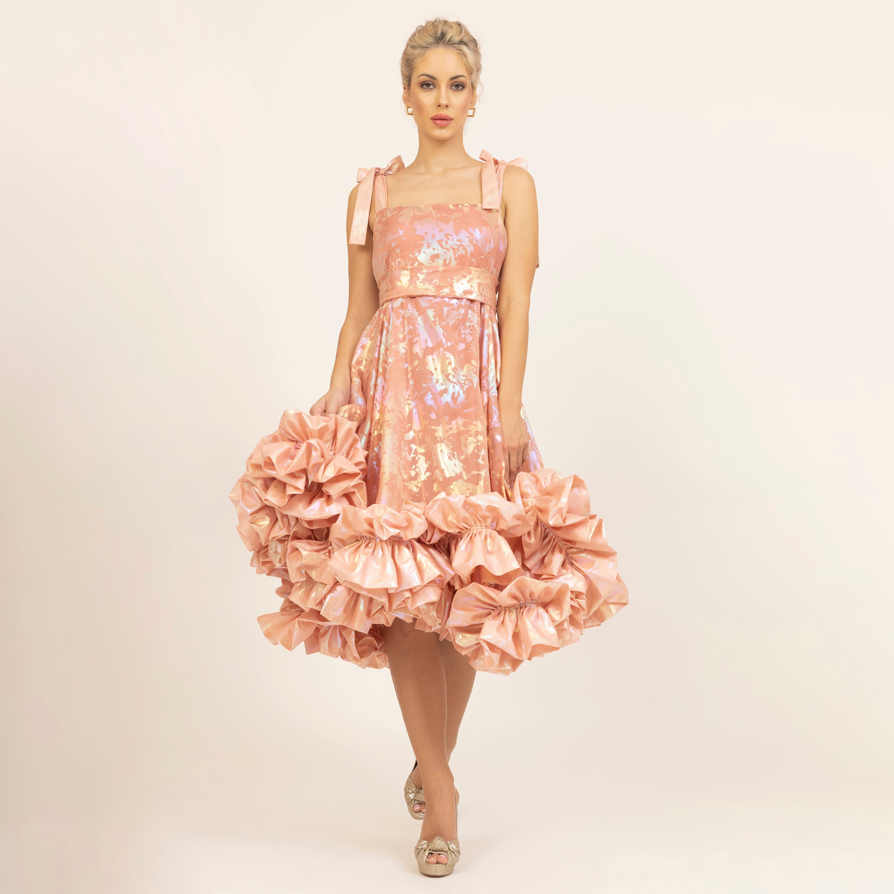 Peach Organza Holographic Dress for Women
