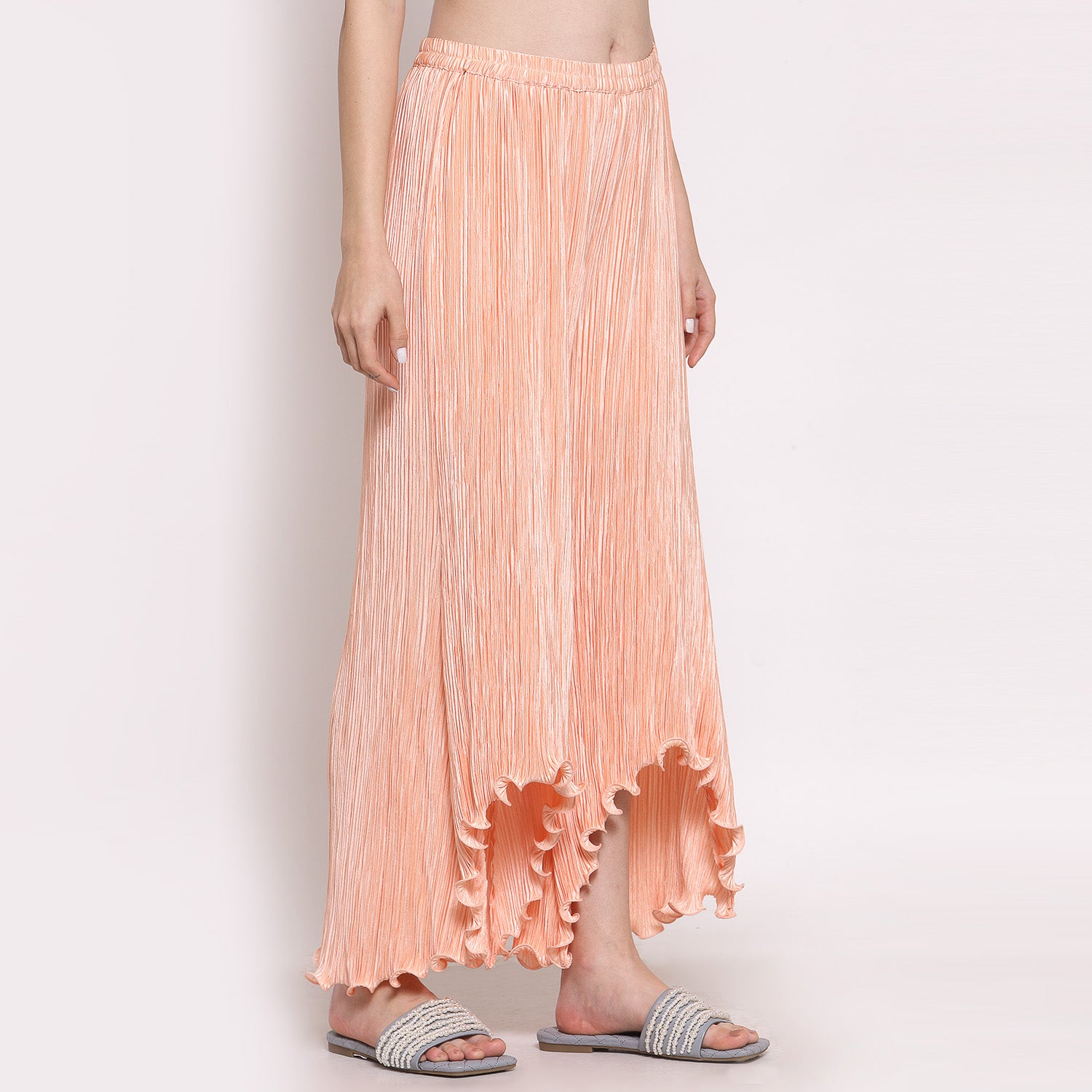 Peach Plisse Pant, Velvet Bell Bottom Pants , Stylish Women pants , Floral print palazzos