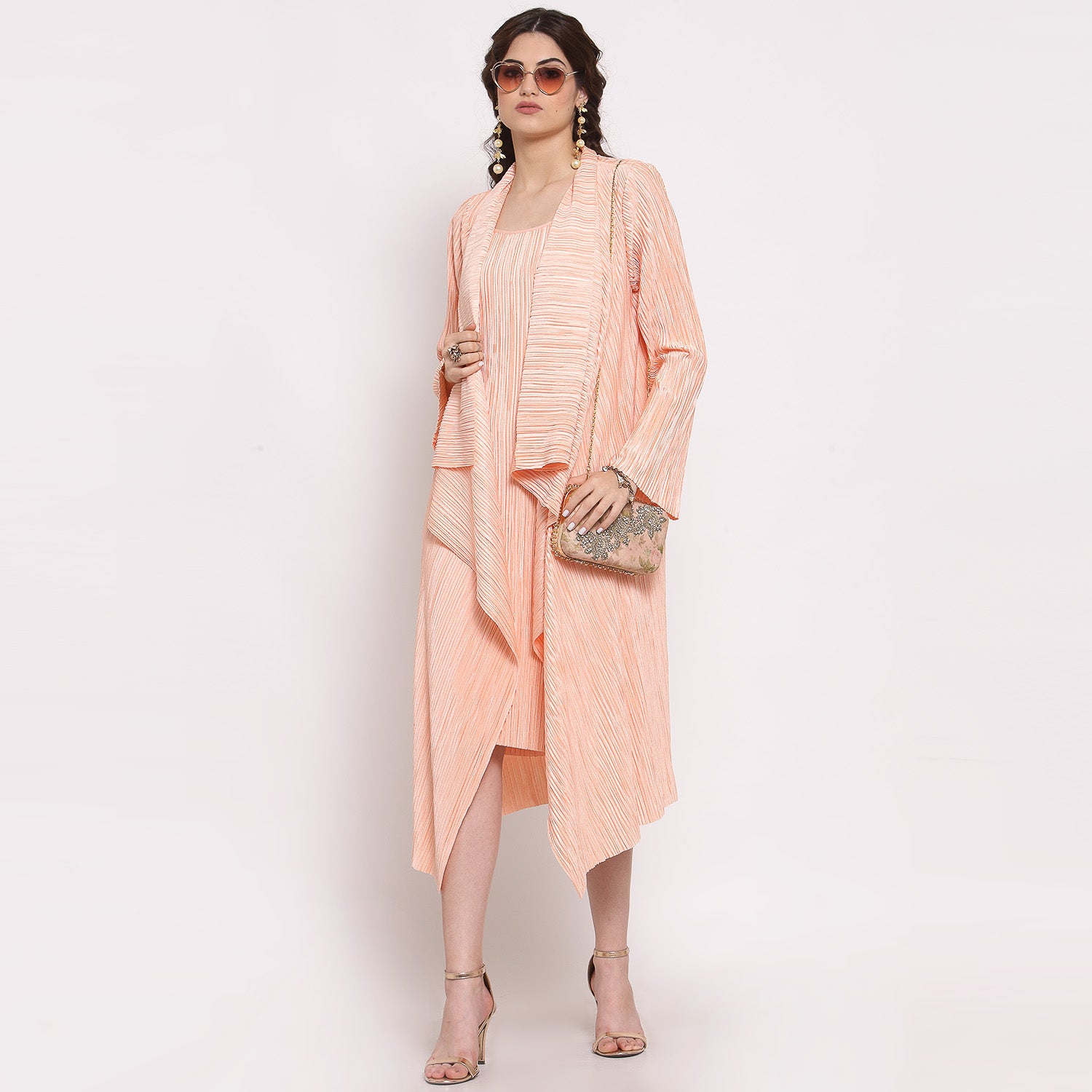 Peach Satin Plisse Drape Jacket, Organza jackets, Stylish Jackets, Summer Women’s Jackets, Long Women Jackets , Short jackets for women