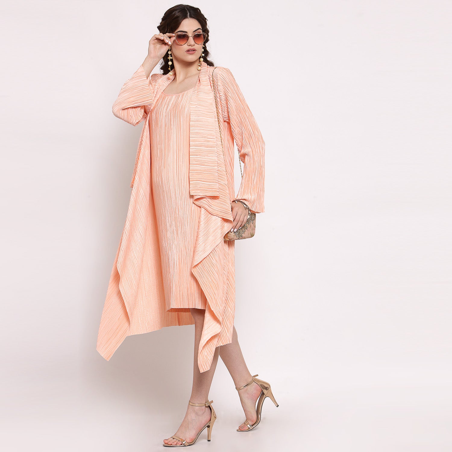 Peach Satin Plisse Drape Jacket, Organza jackets, Stylish Jackets, Summer Women’s Jackets, Long Women Jackets , Short jackets for women