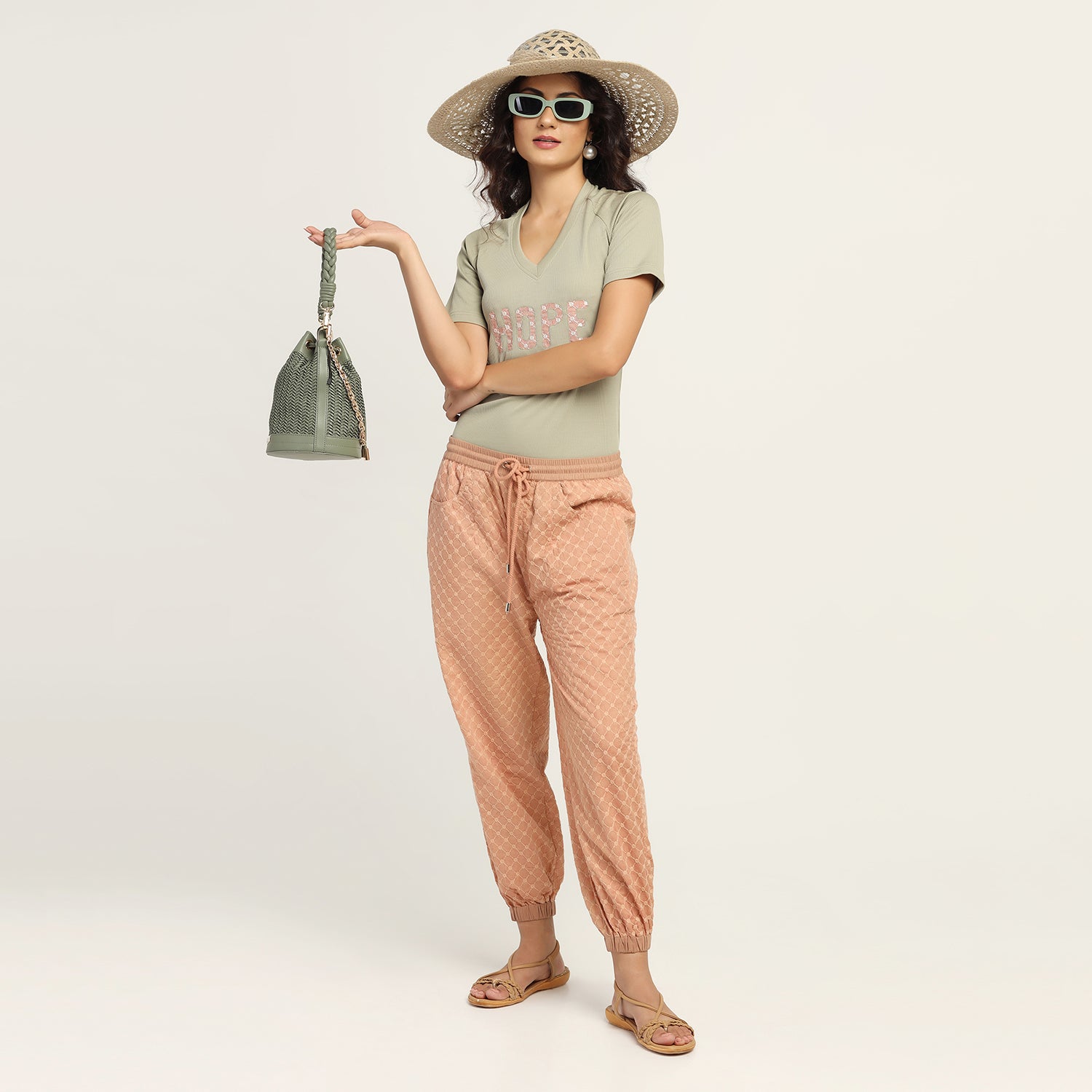 Buy Peach Schiffle Pant for Ladies-5