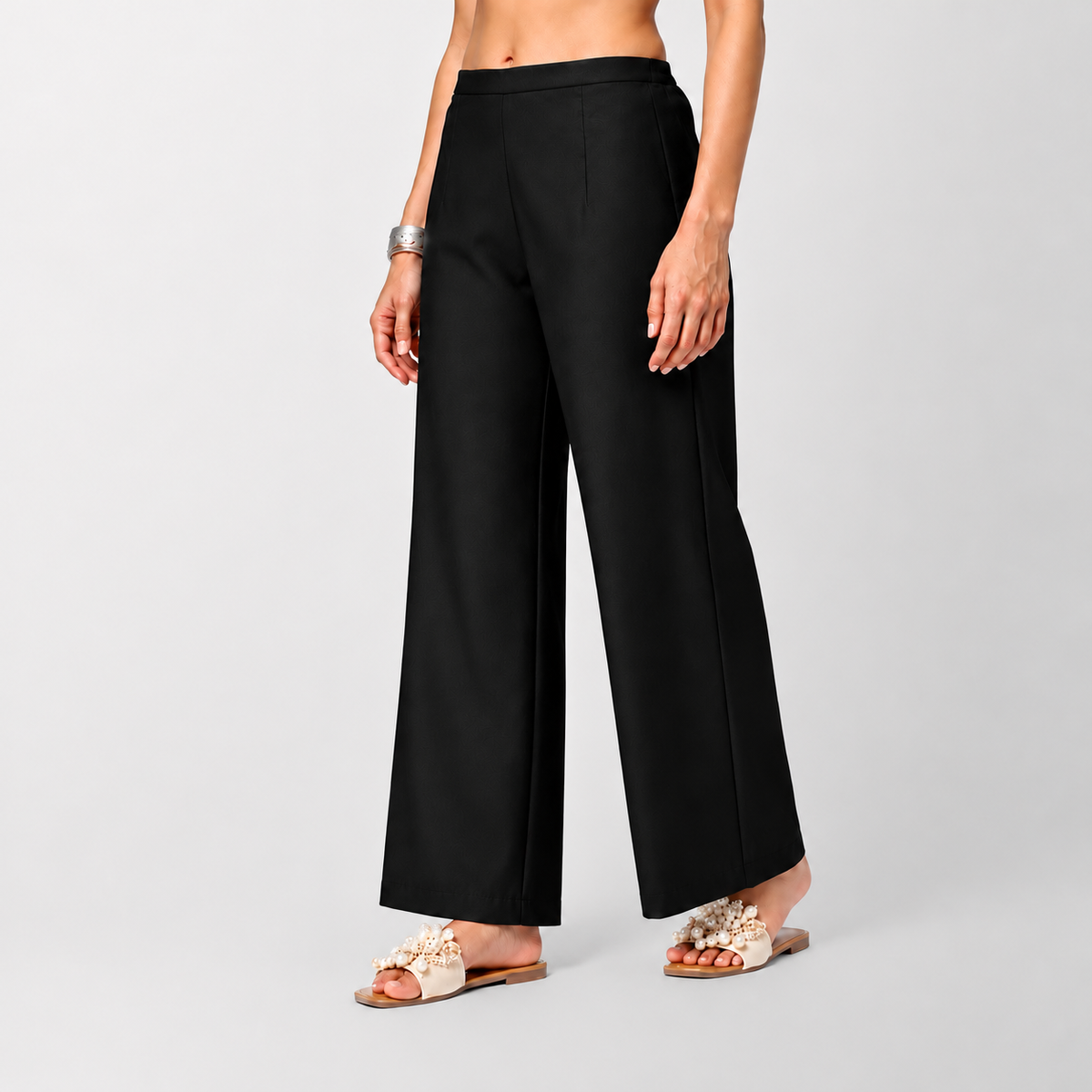 Black Suede Satin Palazzo