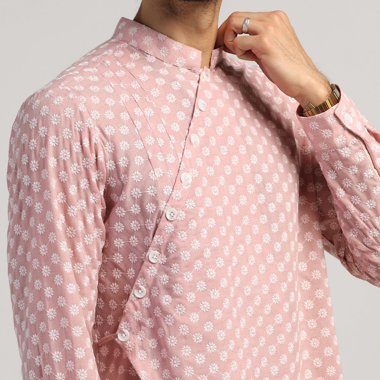 Pink Angrakha Kurta, kurta for men, designer kurta for men, men kurta, designs, pink kurta