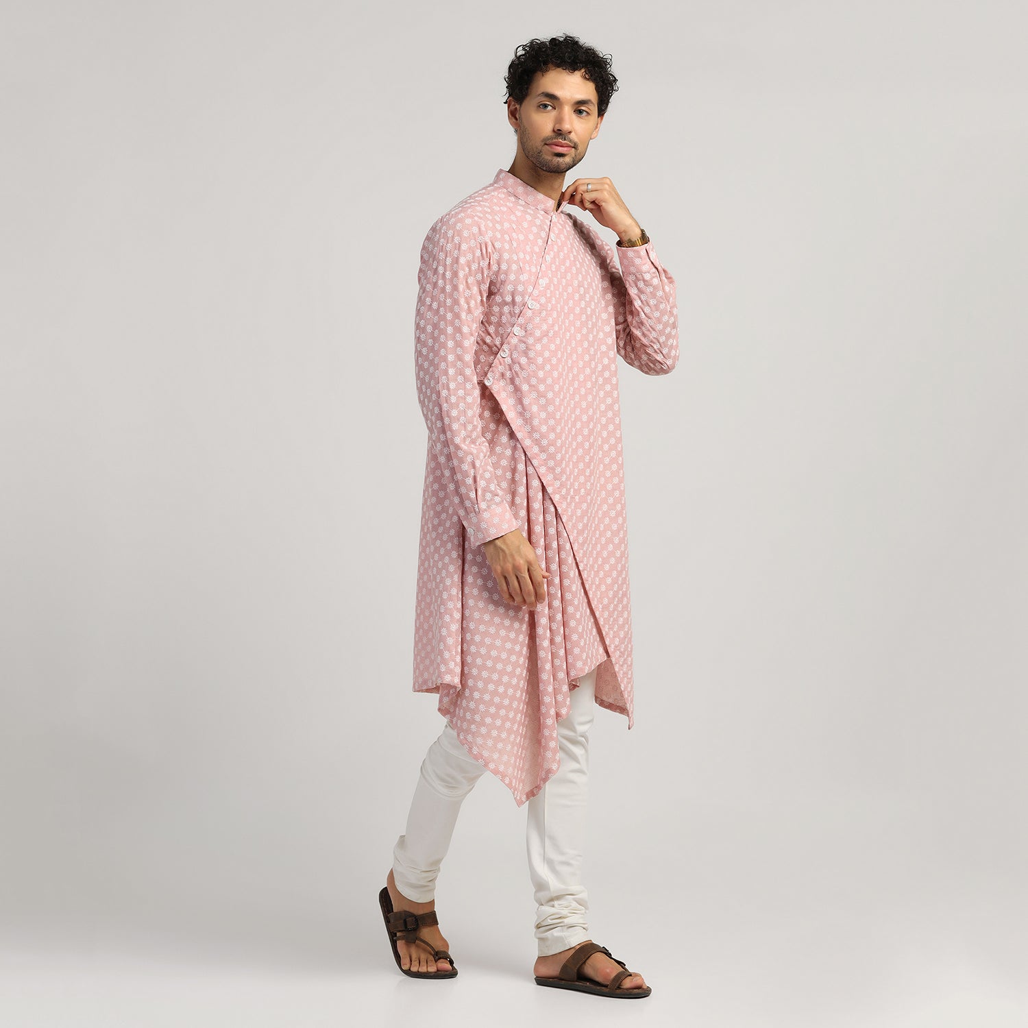 Pink Angrakha Kurta, kurta for men, designer kurta for men, men kurta, designs, pink kurta