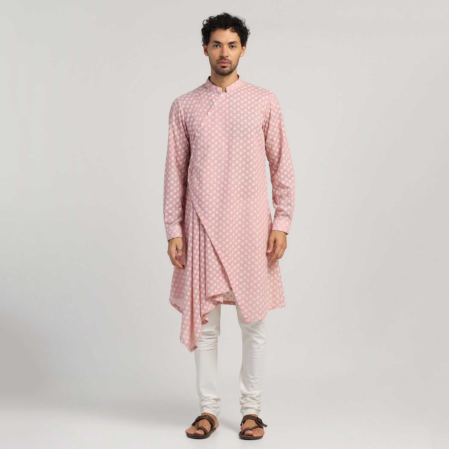 Pink Angrakha Kurta, kurta for men, designer kurta for men, men kurta, designs, pink kurta