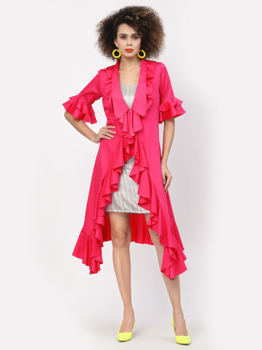 Pink Asymmetrical Frill Jacket, Organza jackets, Stylish Jackets, Summer Women’s Jackets, Long Women Jackets , Short jackets for women