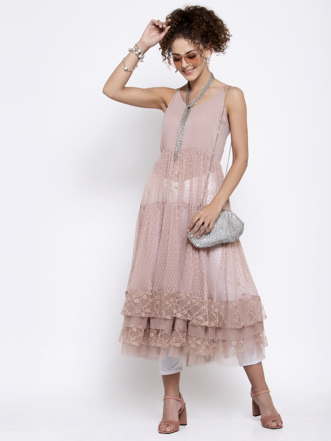 Buy Pink Dotted Net Dresses for Women