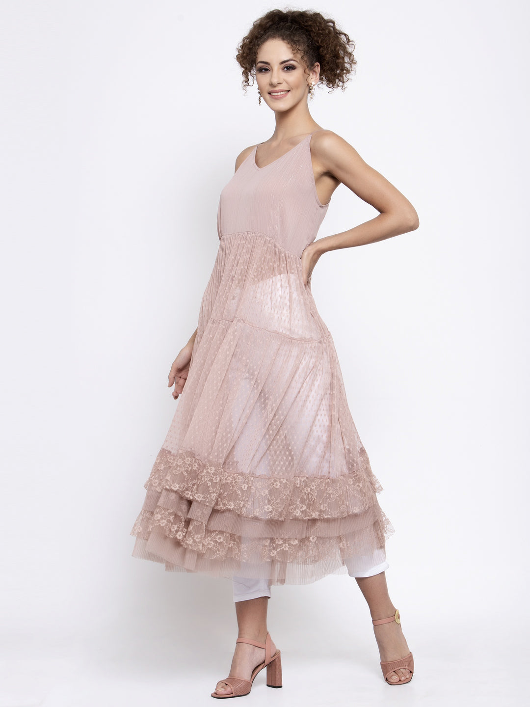 Buy Pink Dotted Net Dresses for Women-1