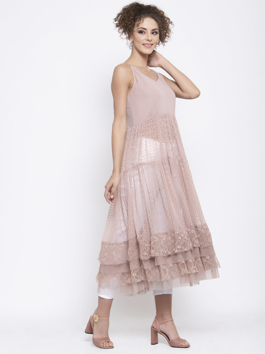 Buy Pink Dotted Net Dresses for Women-2