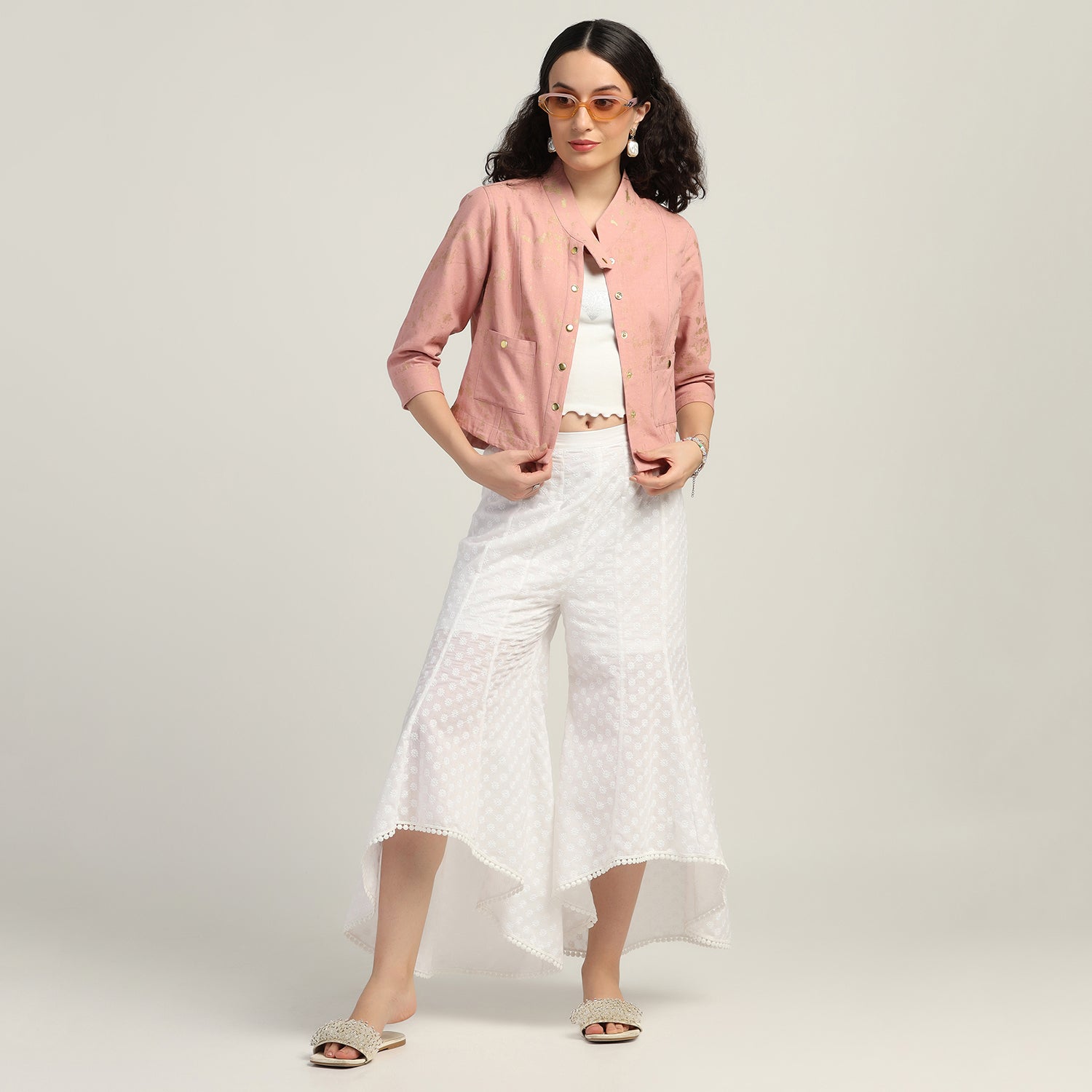 Pink Jacket With Overlap Collar, Organza jackets, Stylish Jackets, Summer Women’s Jackets, Long Women Jackets , Short jackets for women