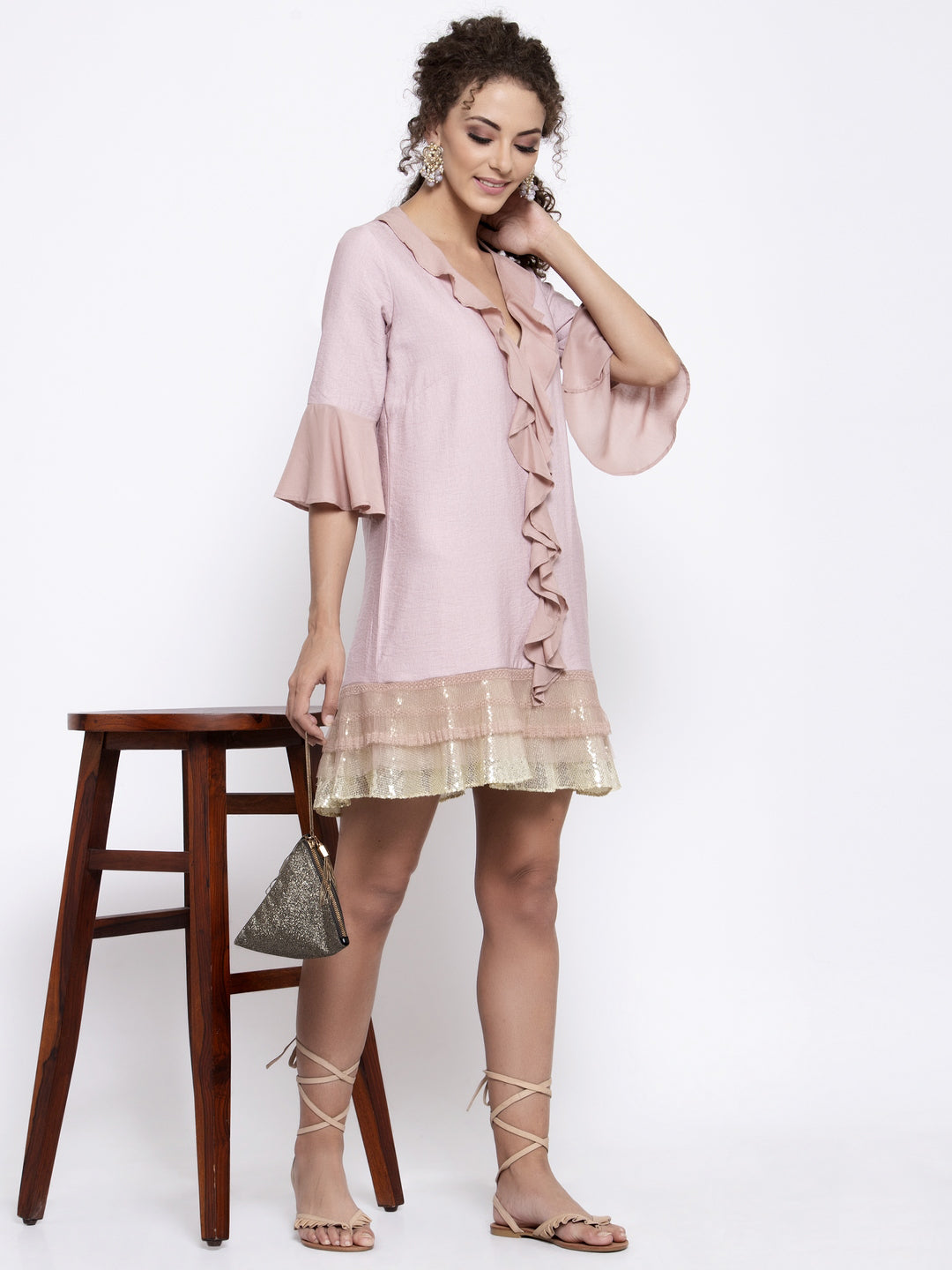 Buy Pink Linen Frill Dresses for Women