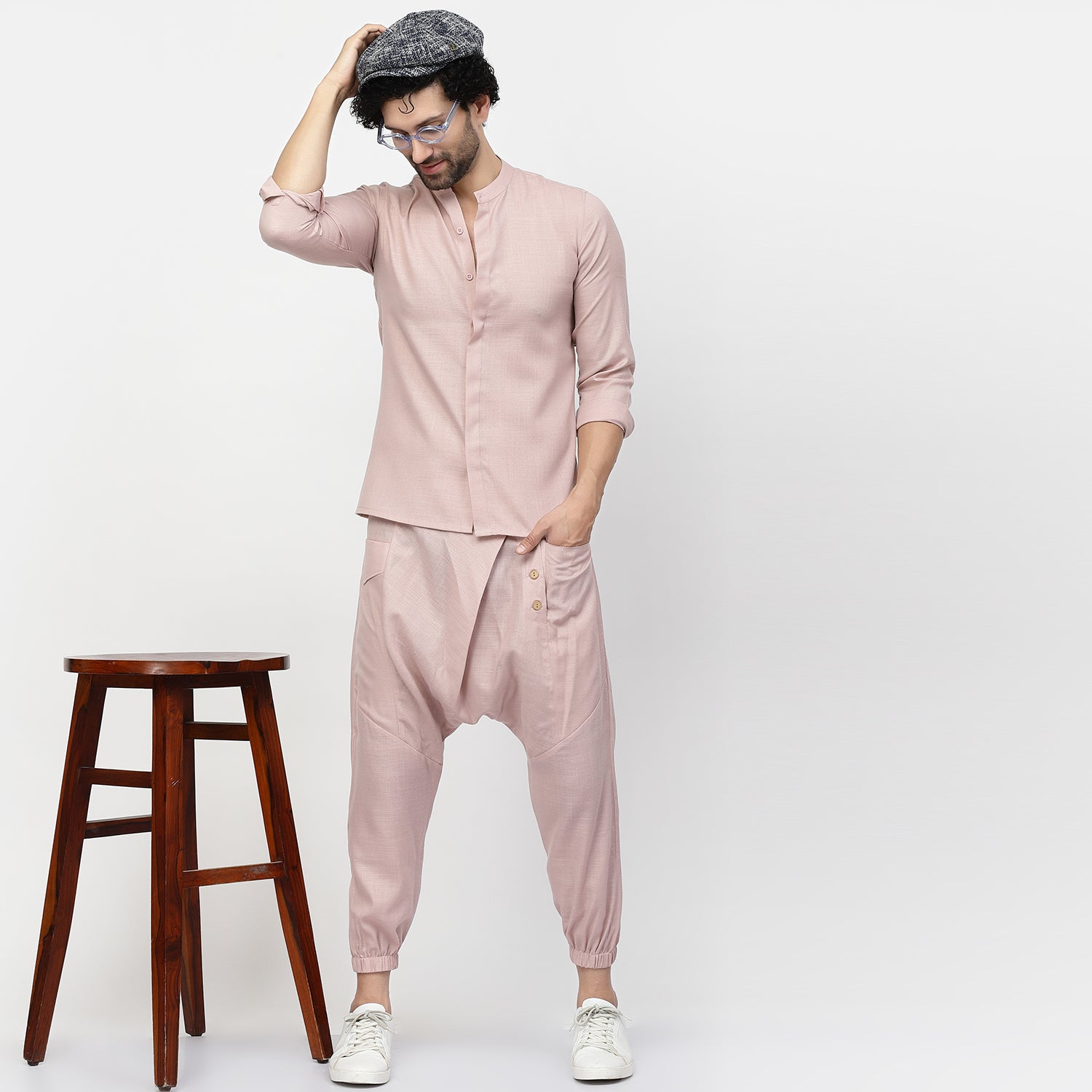 Pink Linen Shirt With Mandarin Collar, shirts for men, men shirts, designer shirts, stylish shirts, shirt design