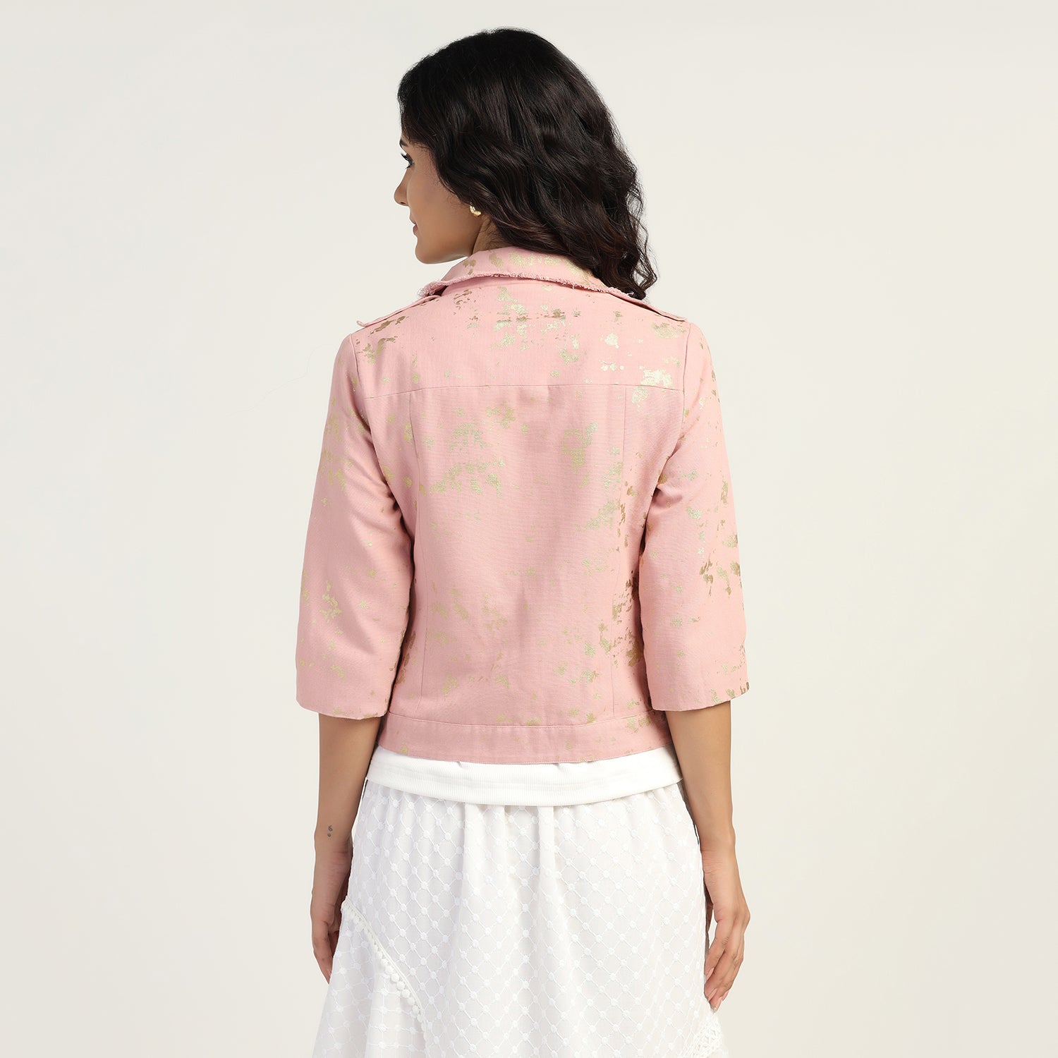 Pink Short Canvas Jacket With Foil, Organza jackets, Stylish Jackets, Summer Women’s Jackets, Long Women Jackets , Short jackets for women