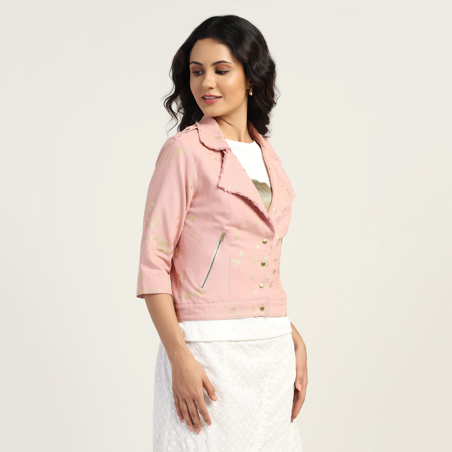 Pink Short Canvas Jacket With Foil, Organza jackets, Stylish Jackets, Summer Women’s Jackets, Long Women Jackets , Short jackets for women