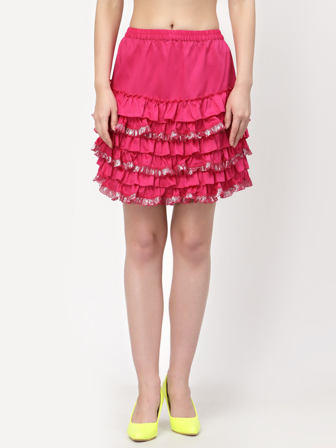 Pink Short Layered Skirt With Frill, skirts for women, long skirts for women, crop top and skirt, women in short skirts