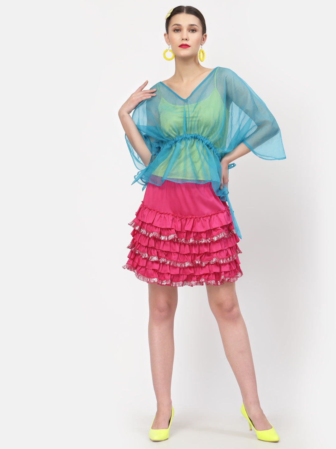 Pink Short Layered Skirt With Frill, skirts for women, long skirts for women, crop top and skirt, women in short skirts